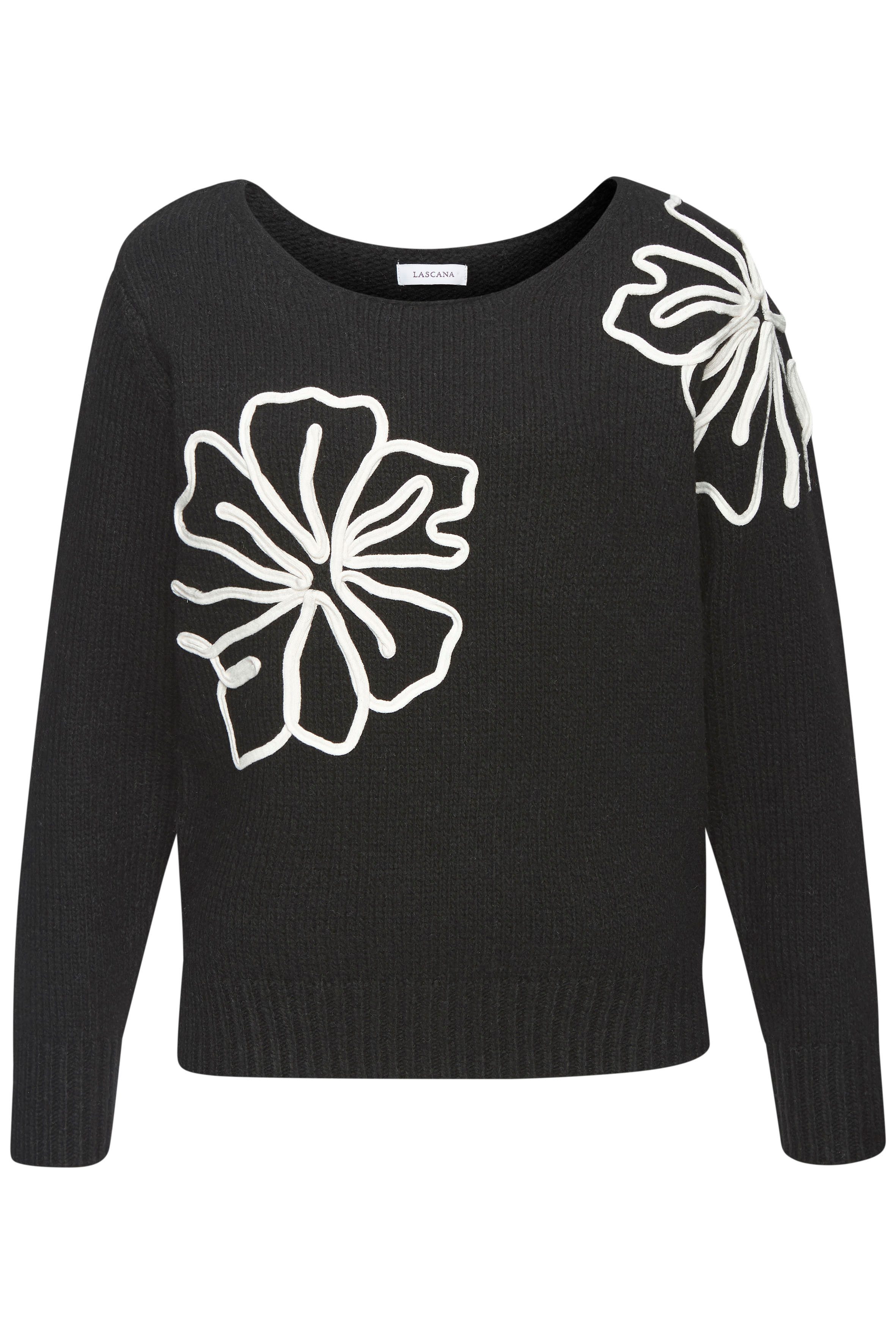 Lascana Gebreide trui met bloemen-applicatie, winterpullover, modieus