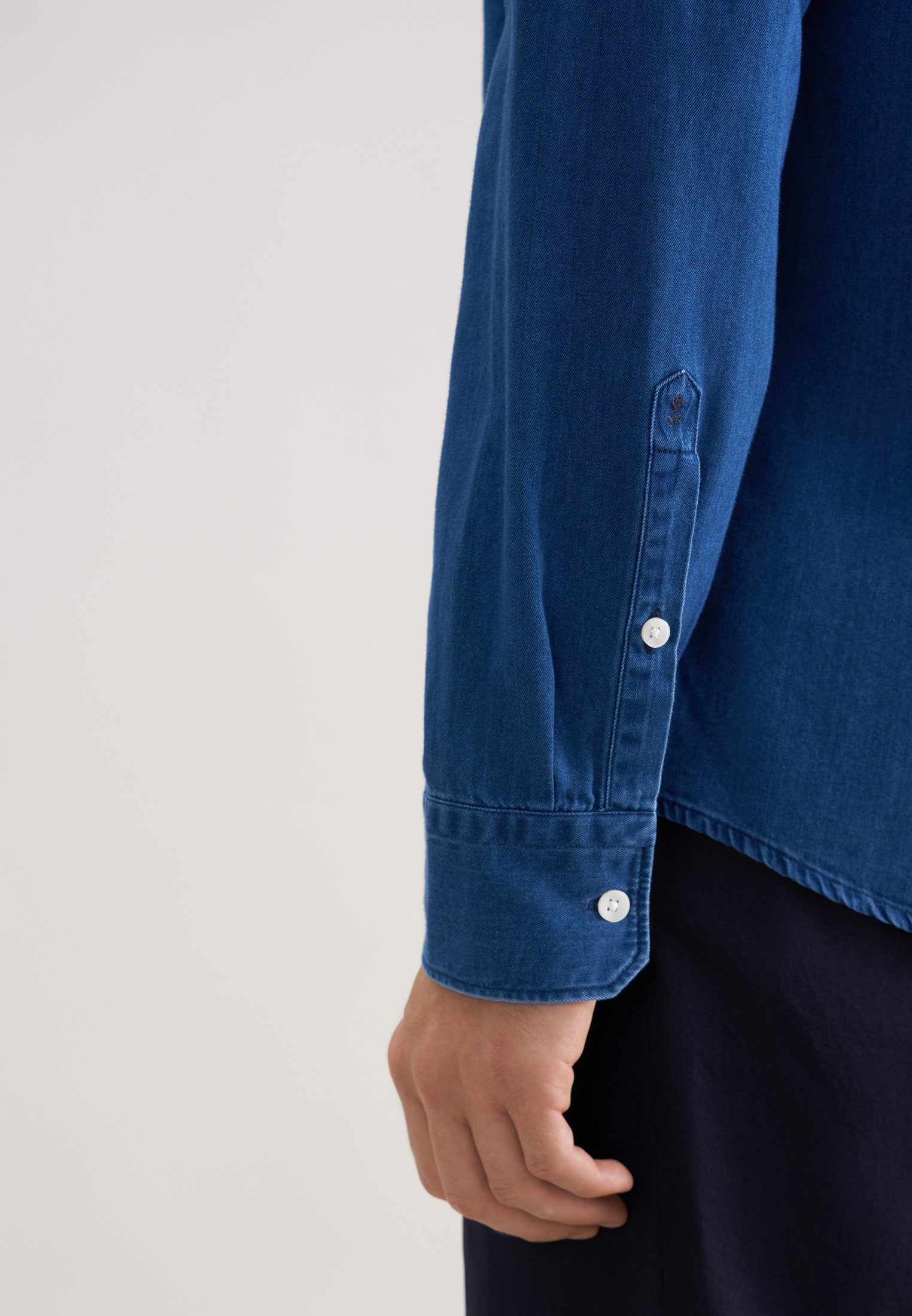 seidensticker Jeans overhemd Zwarte roos Regular 1/1 Kent kraag denim