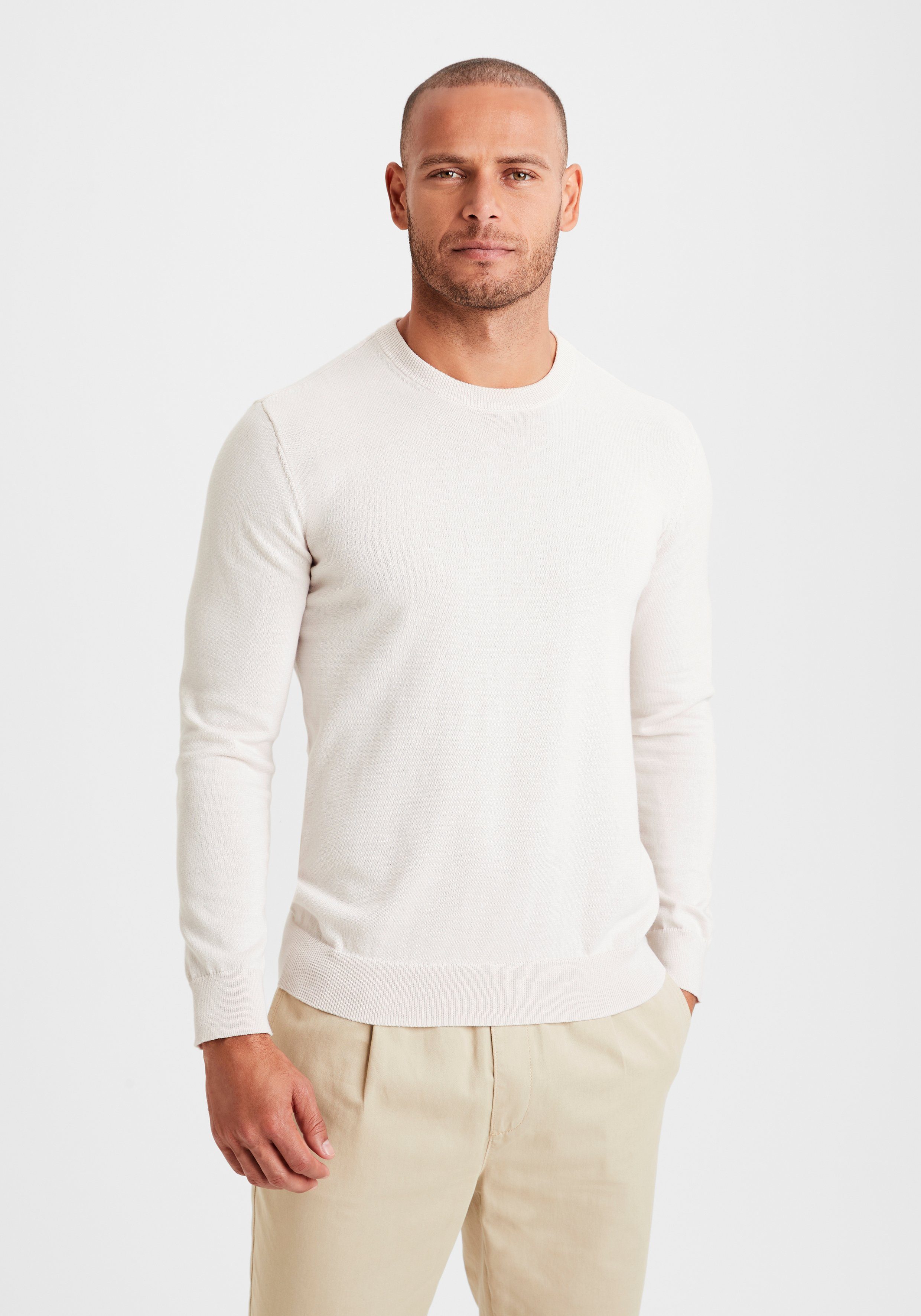H.I.S Gebreide trui Regular fit, lange mouwen, pullover van fijn breiwerk, katoenmix heren pullovers maat XXL (60/62) beige