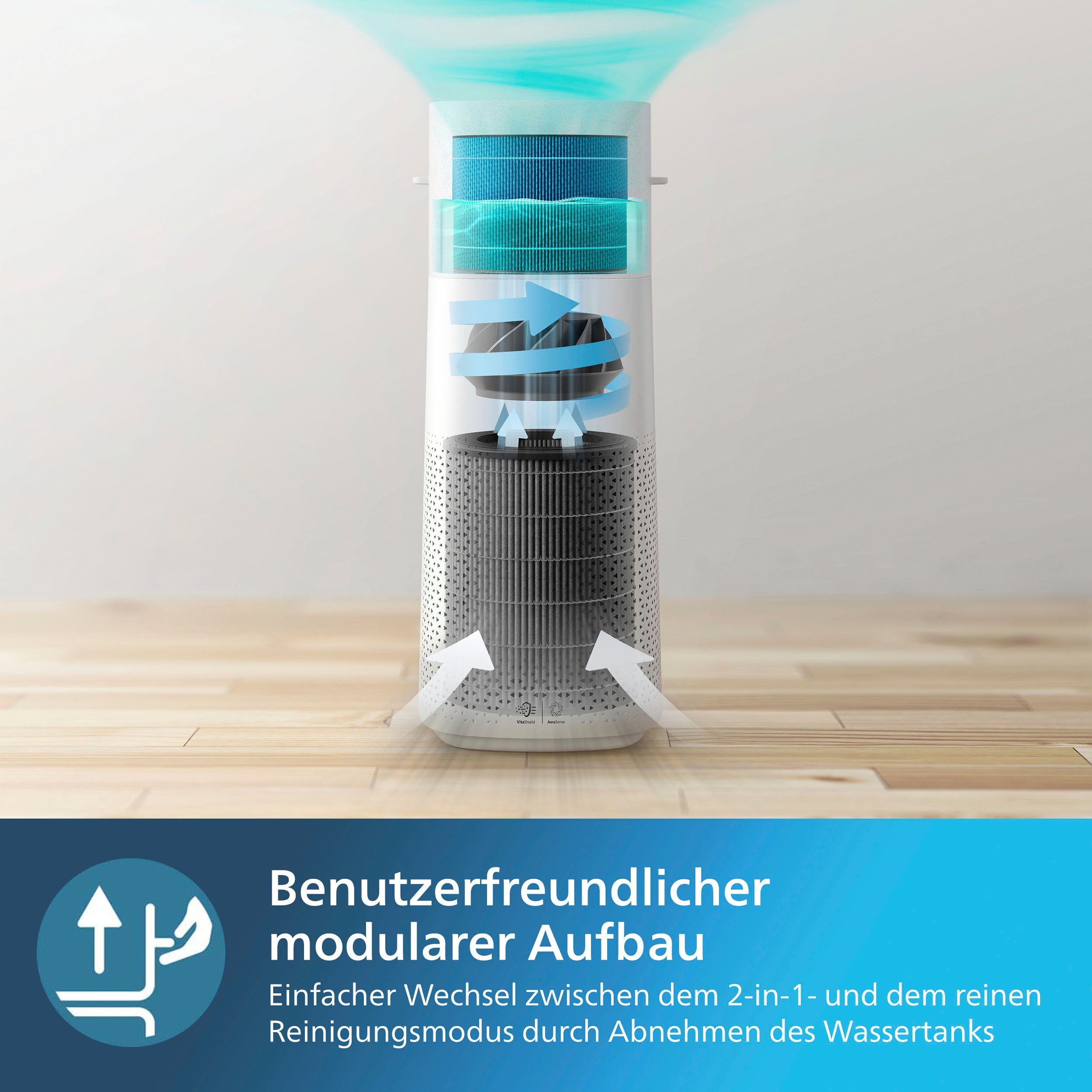 Philips Luchtbevochtiger en -reiniger combinatie AC3737/10 3000 Series met 505 m³/h cadr en 650 ml/h bevochtigingssnelheid, wlan, air+ app