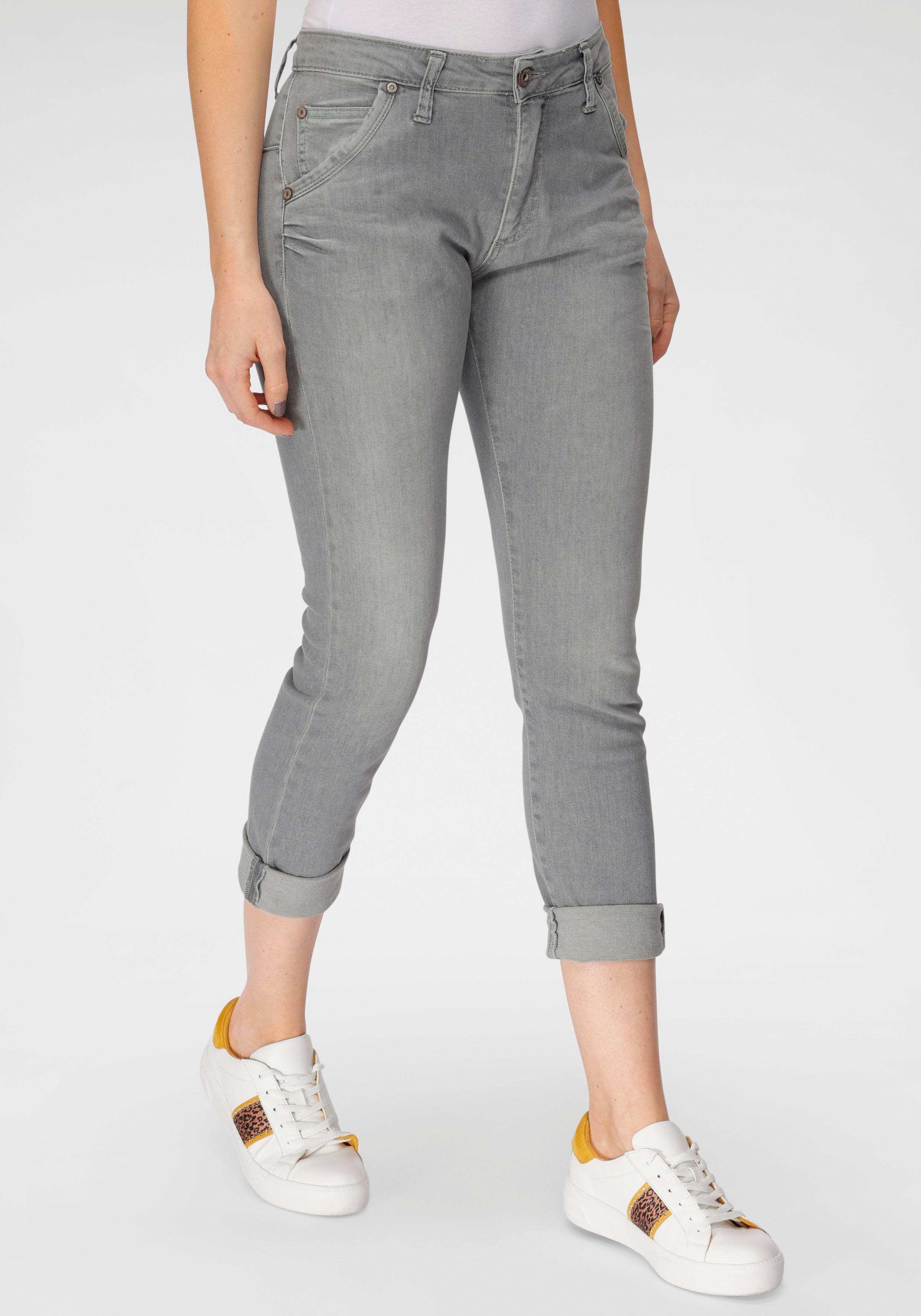 please jeans boyfriendjeans p 85a met klassieke knoopsluiting grijs
