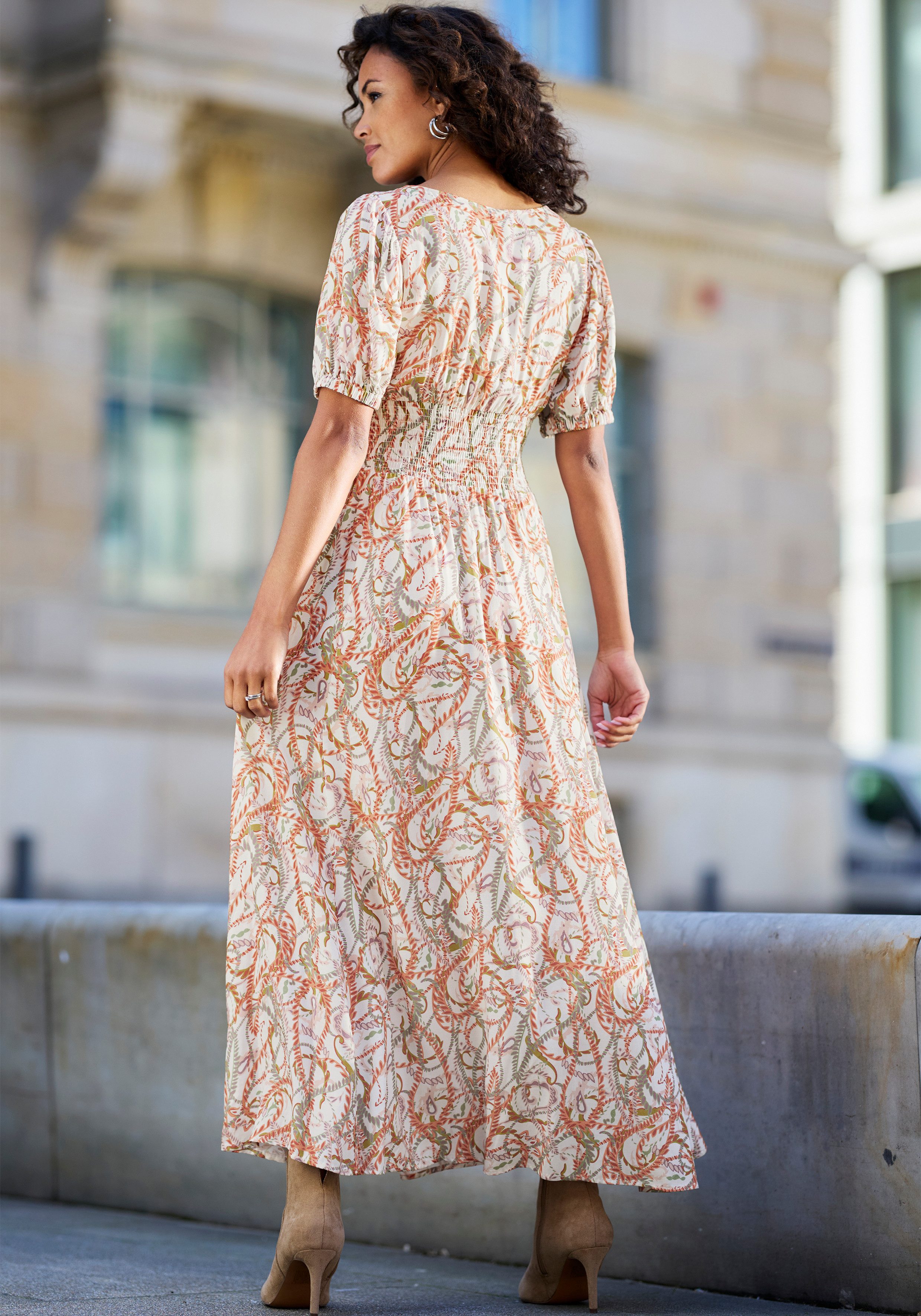 Lascana Maxi-jurk met alloverprint en v-hals, zomerjurk, strandjurk