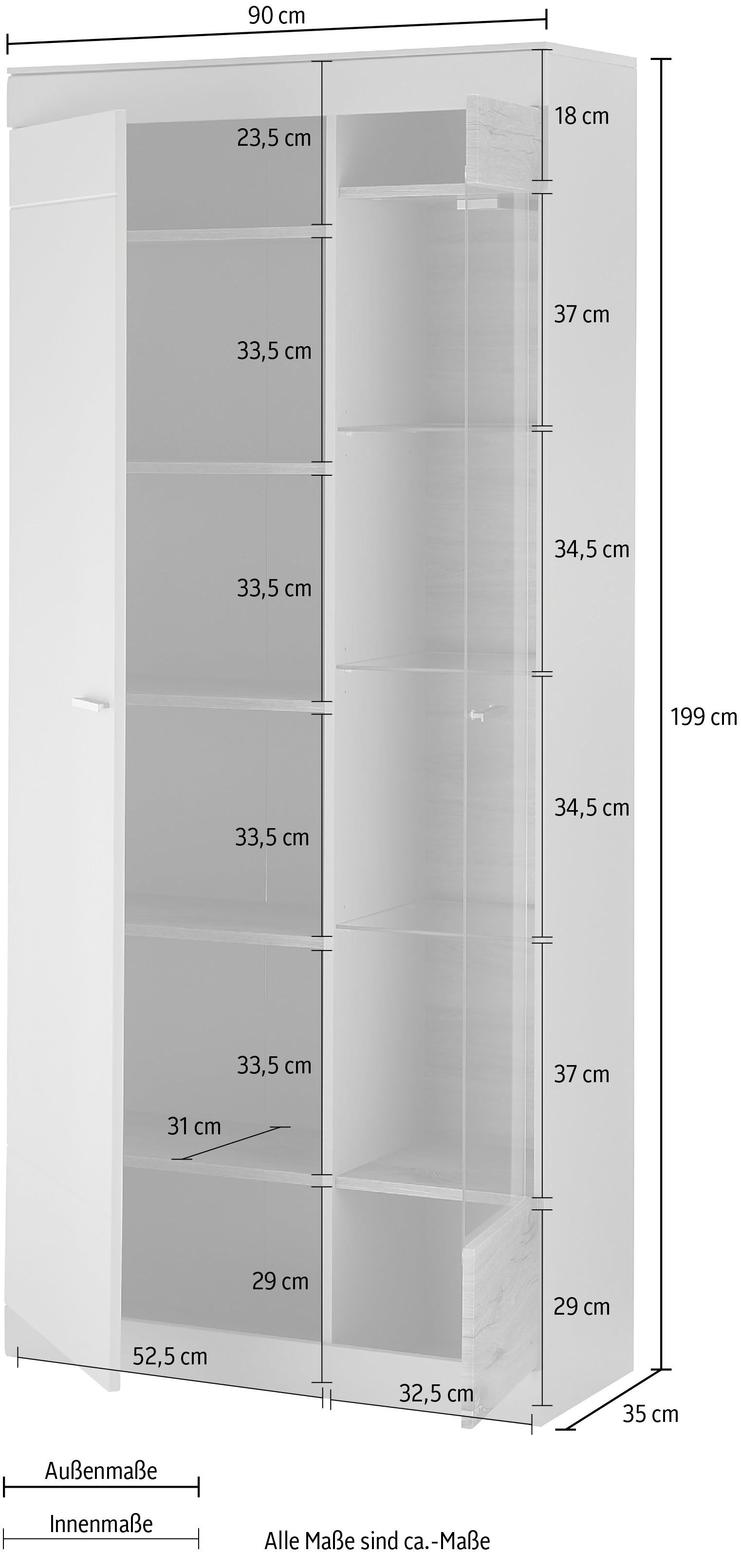 INOSIGN Vitrinekast SCARA zonder verlichting met applicatie tineiken decor, breedte 90 cm, met soft-closefunctie