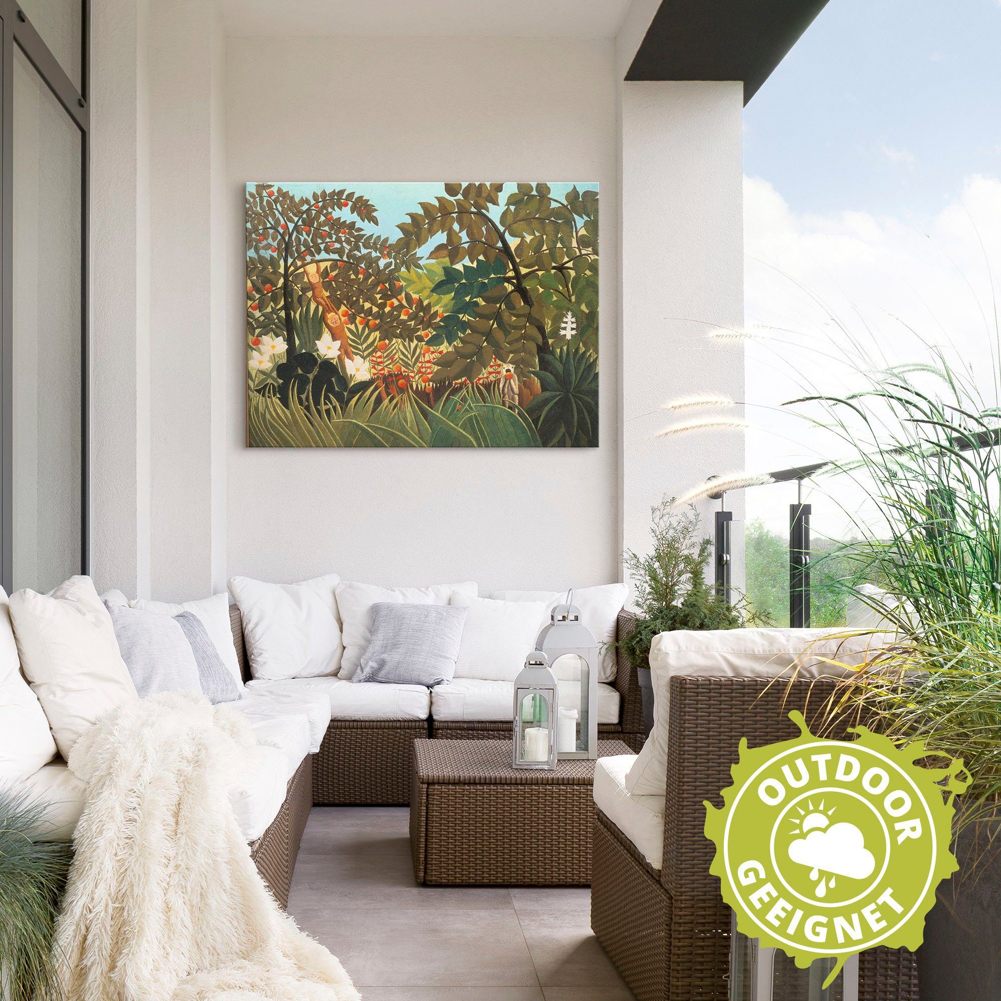 Artland Artprint Exotisch landschap met apen als artprint van aluminium, artprint op linnen, muursticker of poster in verschillende maten