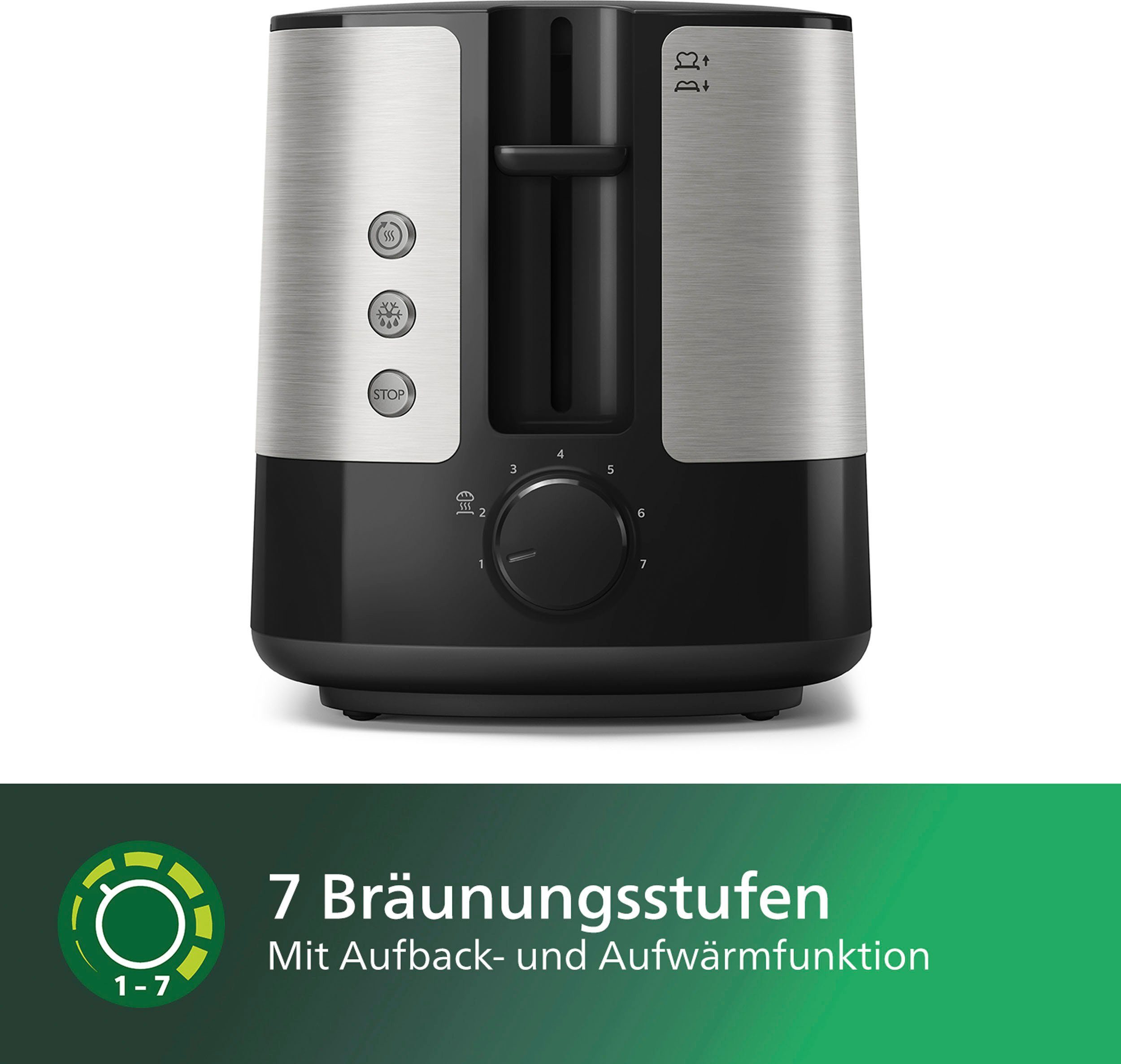 Philips Toaster HD2637/90 Viva Collection Broodrooster, kruimellade, 7 bruiningsniveaus, zilver