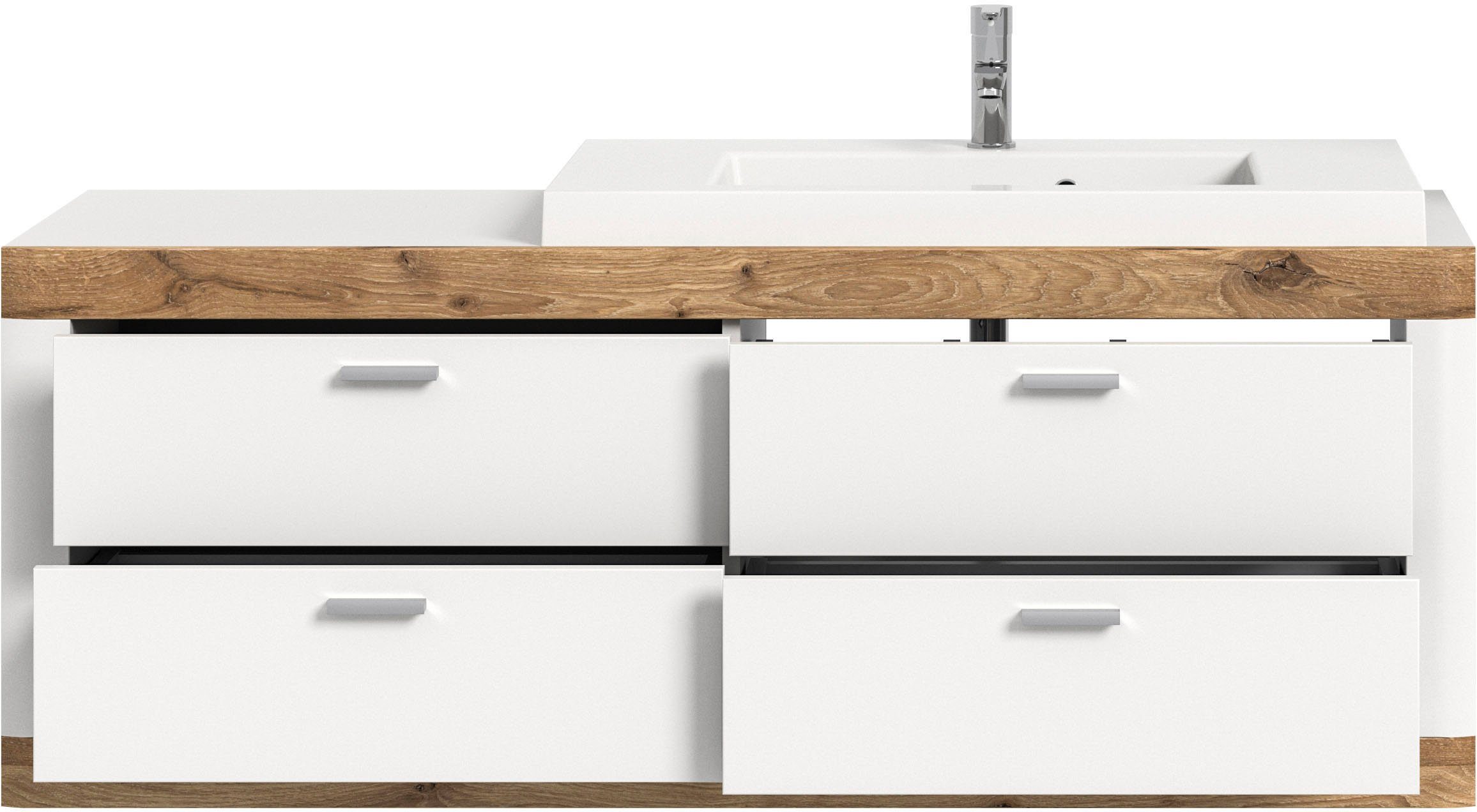 Home affaire Wastafelonderkast Landsby, breedte 133 cm, incl. mineralen gietwasbak, 4 lades (2-delig)
