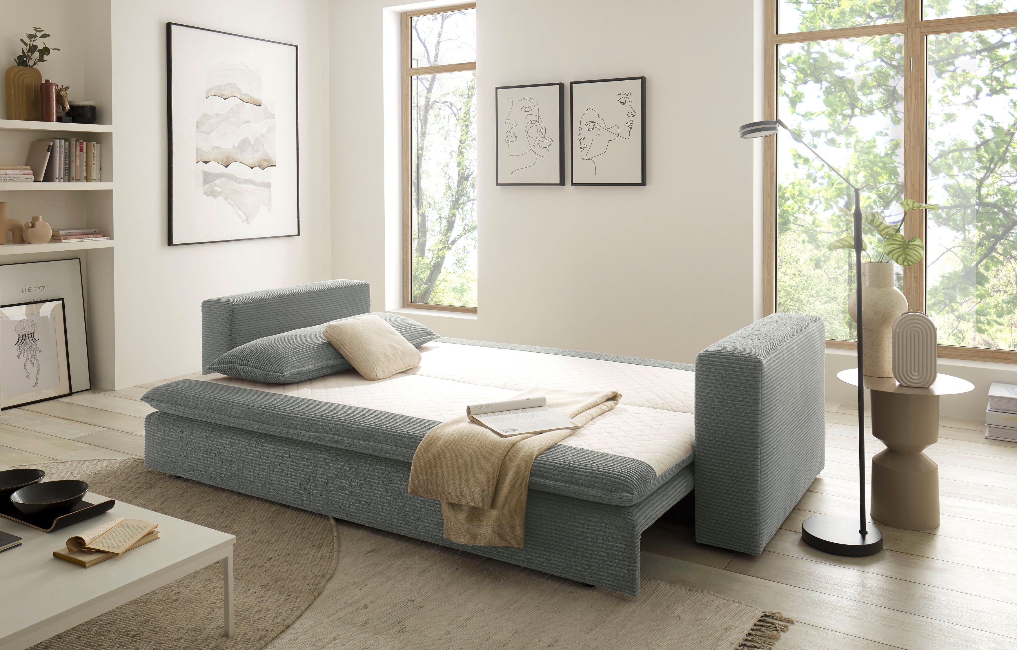 Places of Style 3-zitsbank PIAGGE Cord-bekleding - met slaapfunctie en bedkist, met praktische topmatras