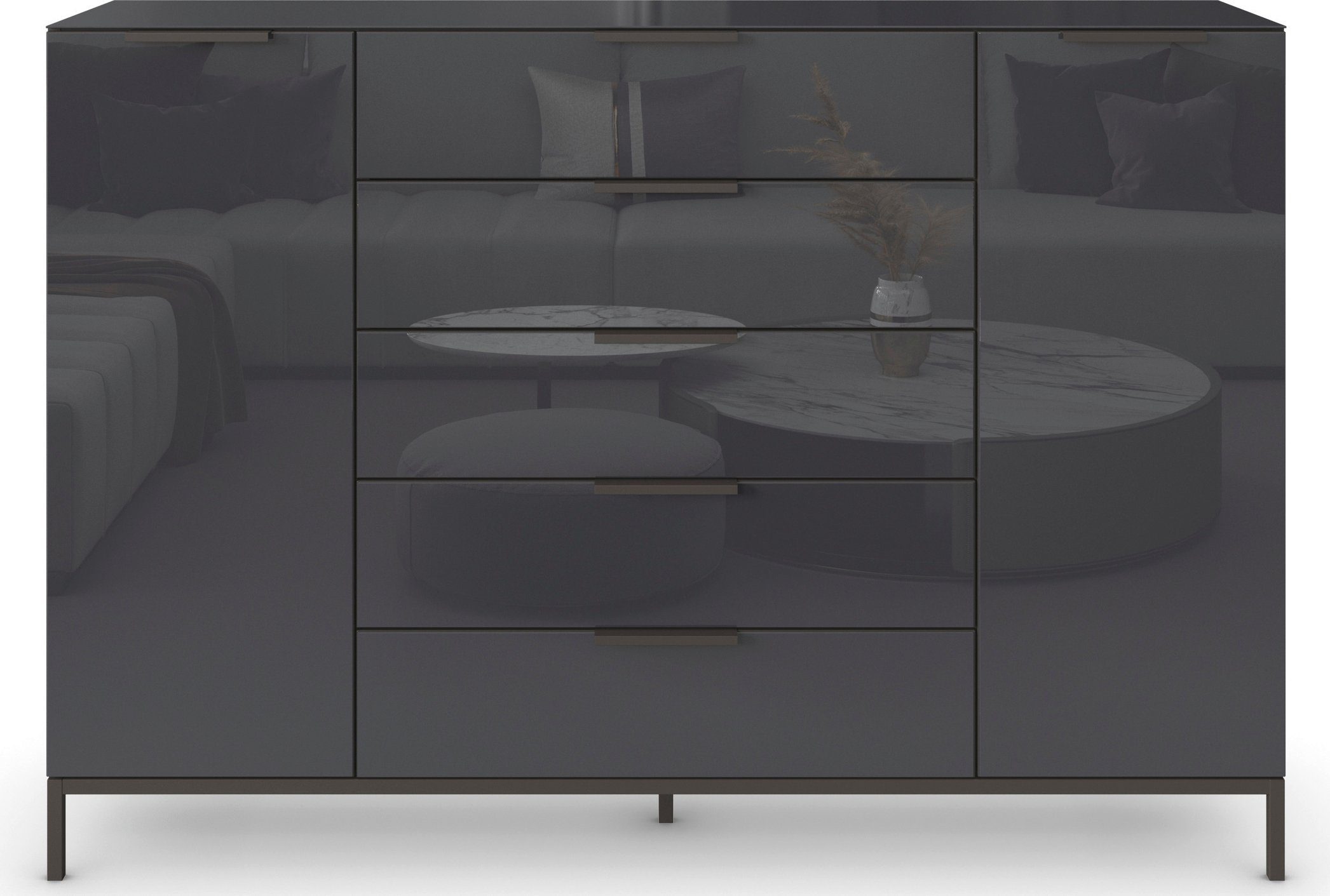 rauch Ladekast Commode deurkast sideboard combikast FLIPP met glasfront 2-deurs, 5 laden, soft-close, bovenblad en glazen front, 2 breedtes