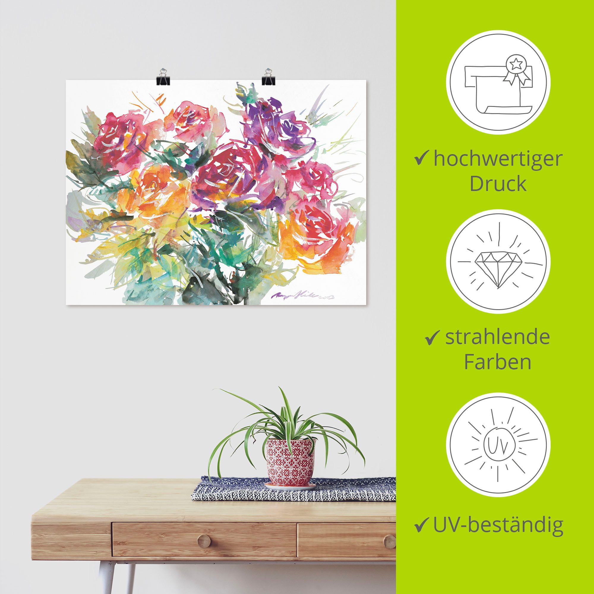 Artland Artprint Bos rozen als artprint op linnen, poster in verschillende formaten maten