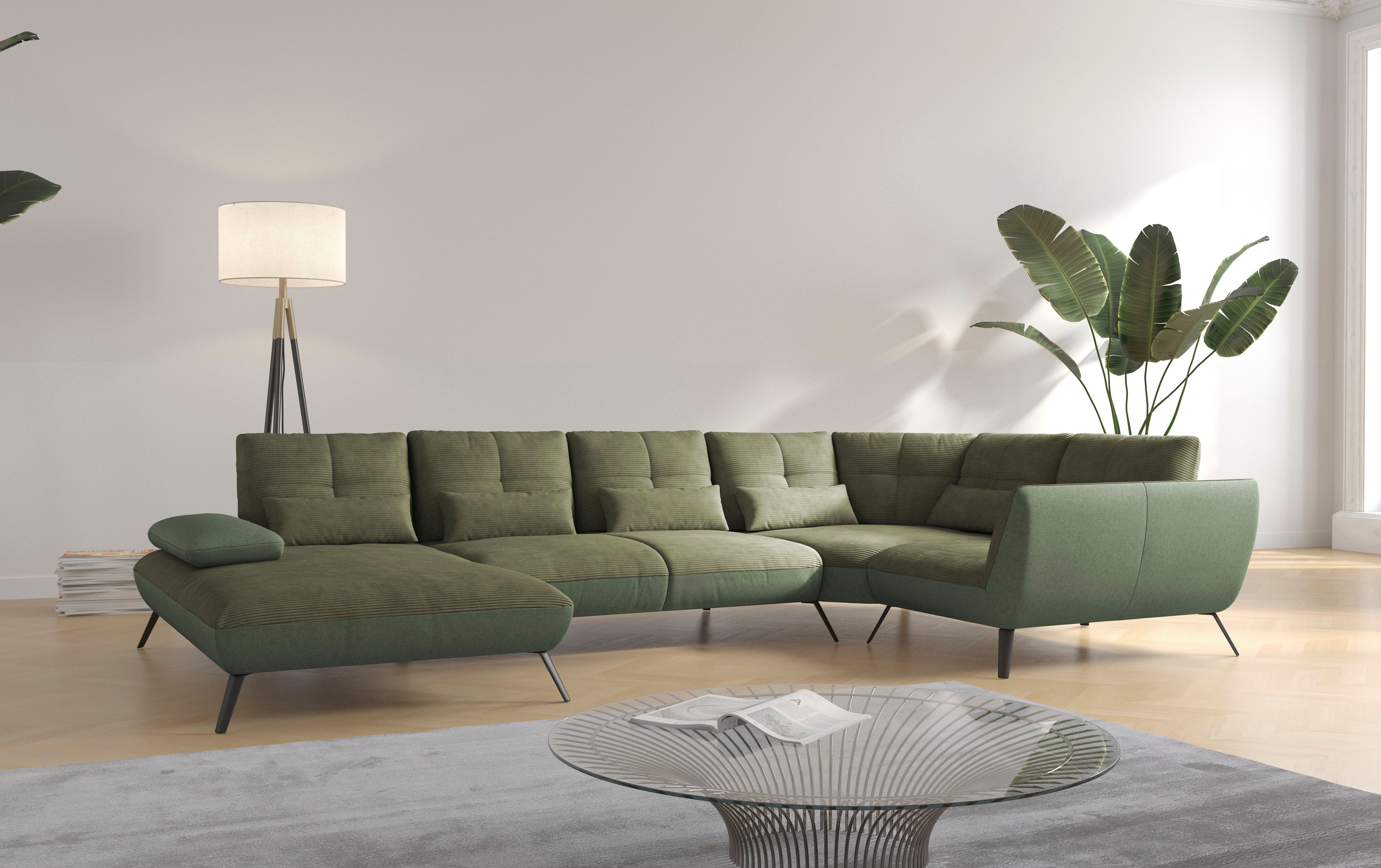 Places of Style Zithoek Mikado U-vorm incl. zitdiepteverstelling en armleuningverstelling groen, zithoeken, Recamiere links