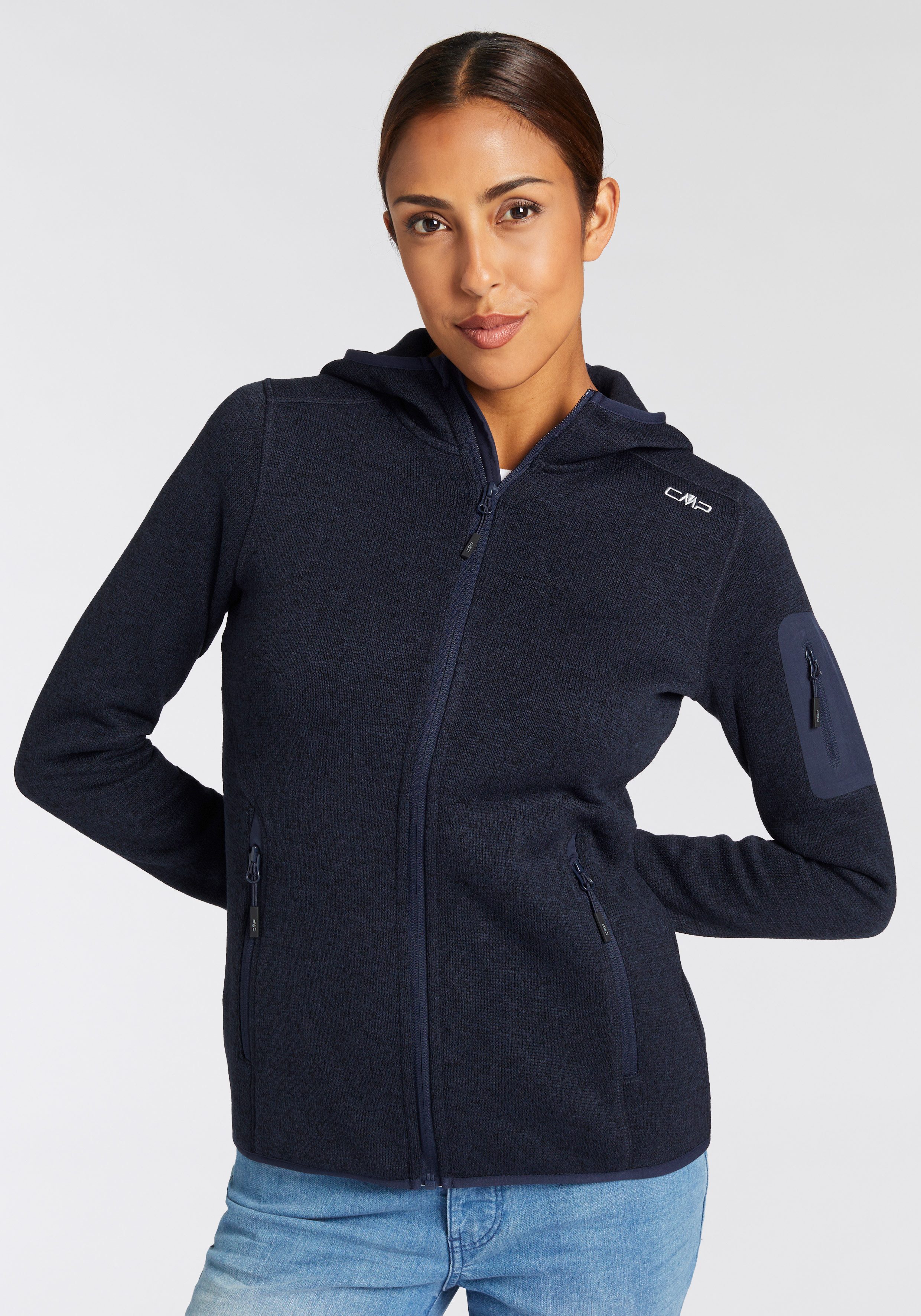 CMP Gebreid fleecejack KNITTED MELANGE HOODY WOMAN HOODY (1 stuk) dames fleece vesten maat 40 blauw