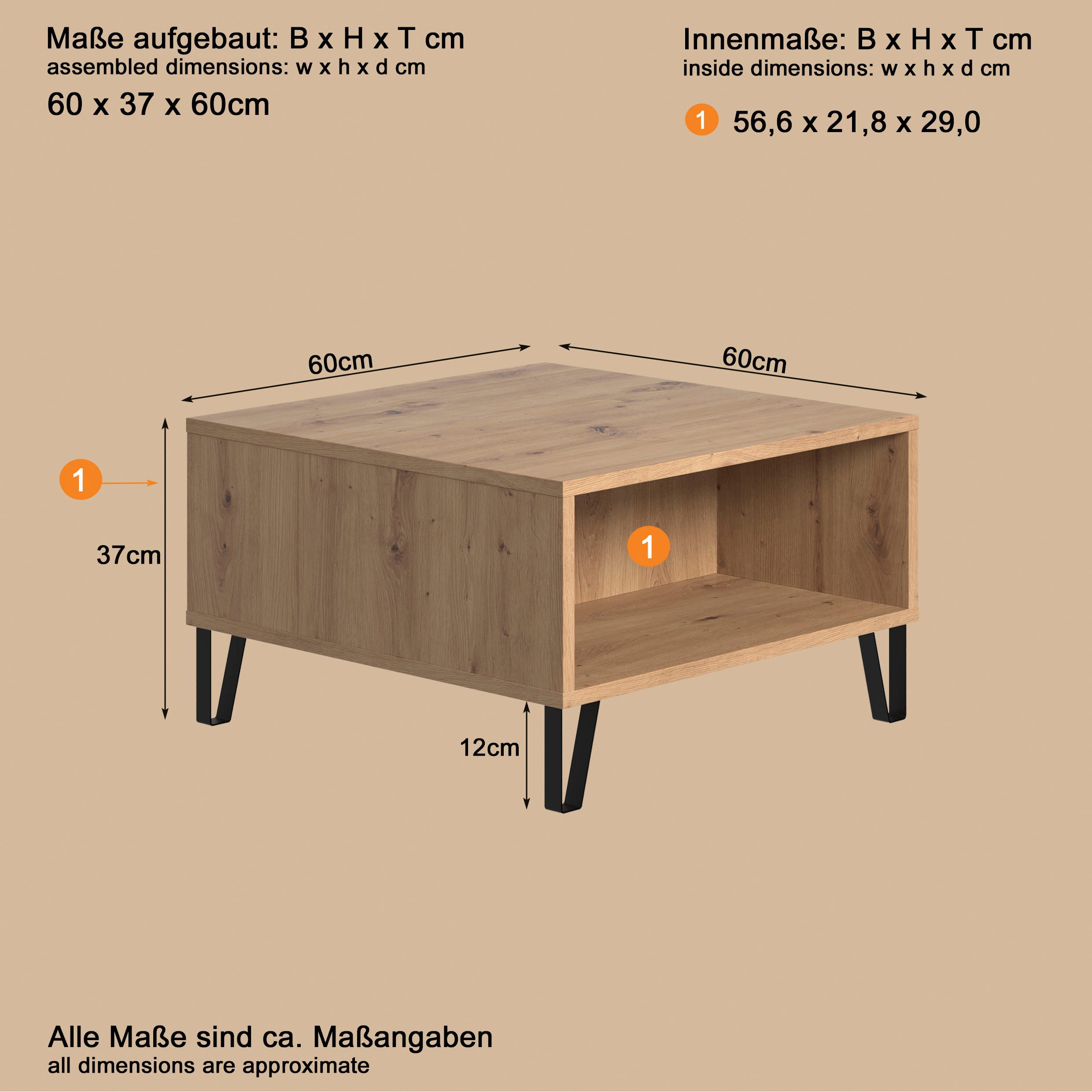 Places of Style Salontafel Tarragona Salontafel met 2 open vakken - (B/D/H) 60/60/37 cm