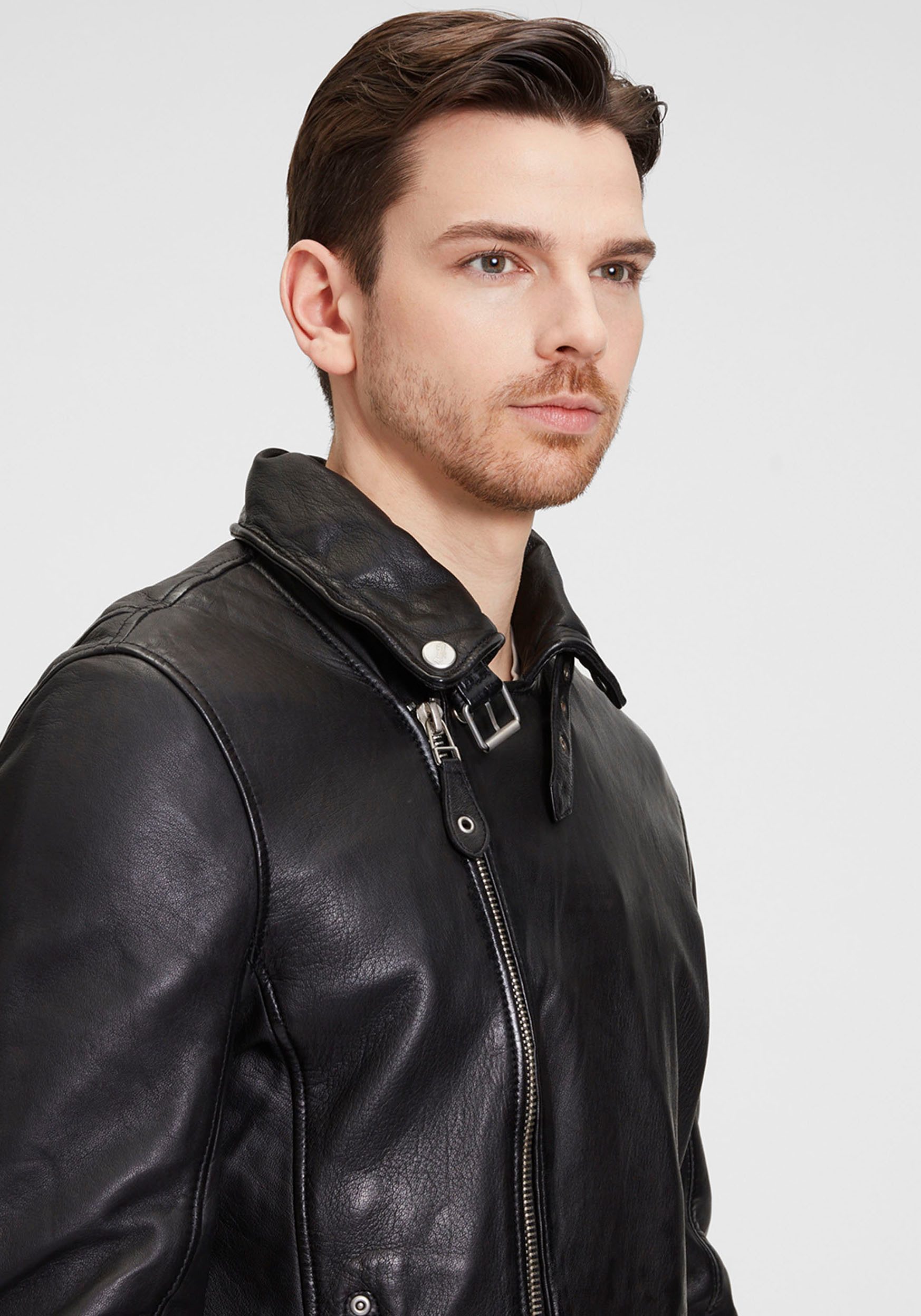 Mauritius Leren jack Mavric SF NSLV in bikerstijl, asymmetrische rits, studs