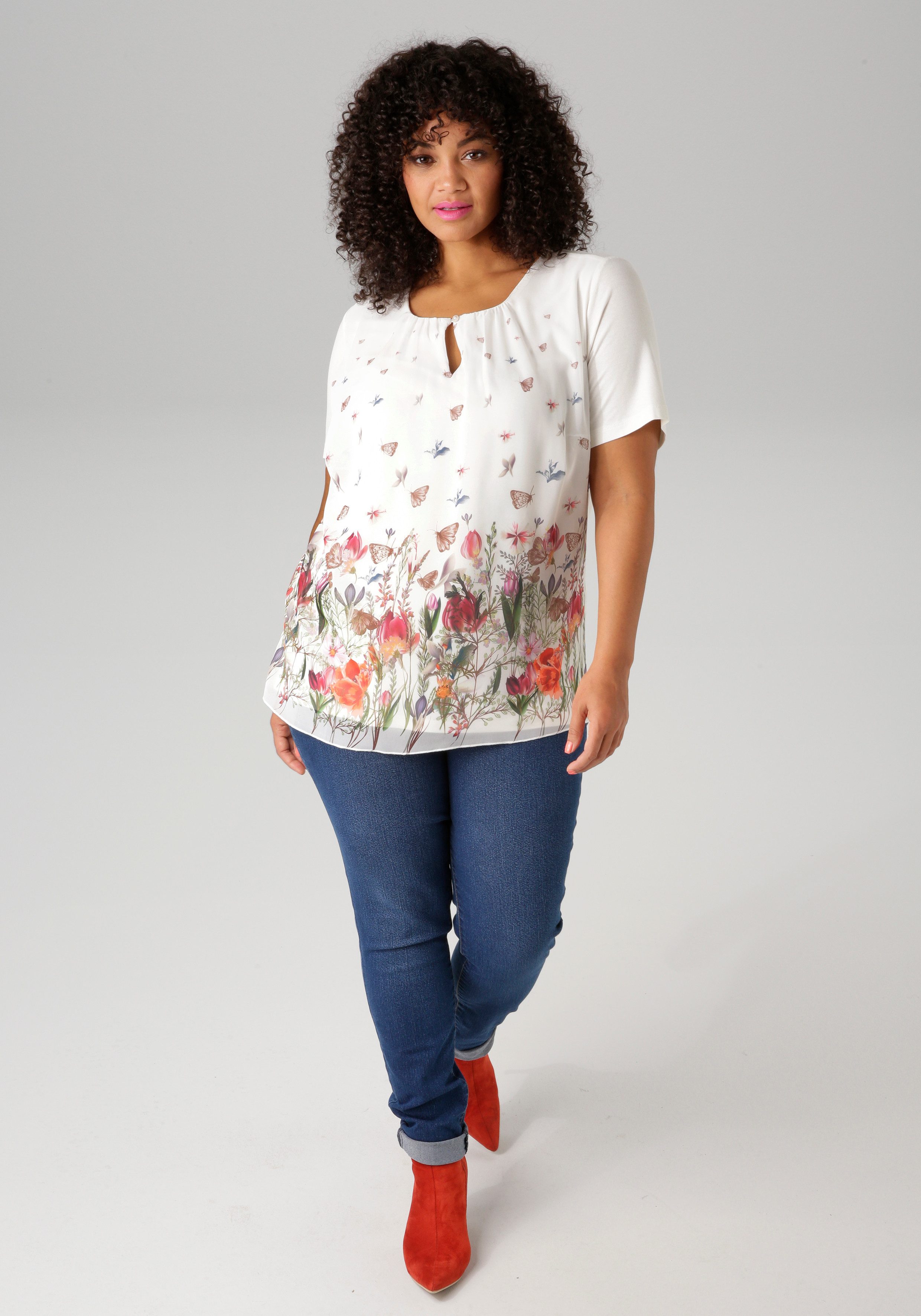 Aniston PLUS Shirtblouse met kleurrijke bloemenweide bedrukt - nieuwe collectie