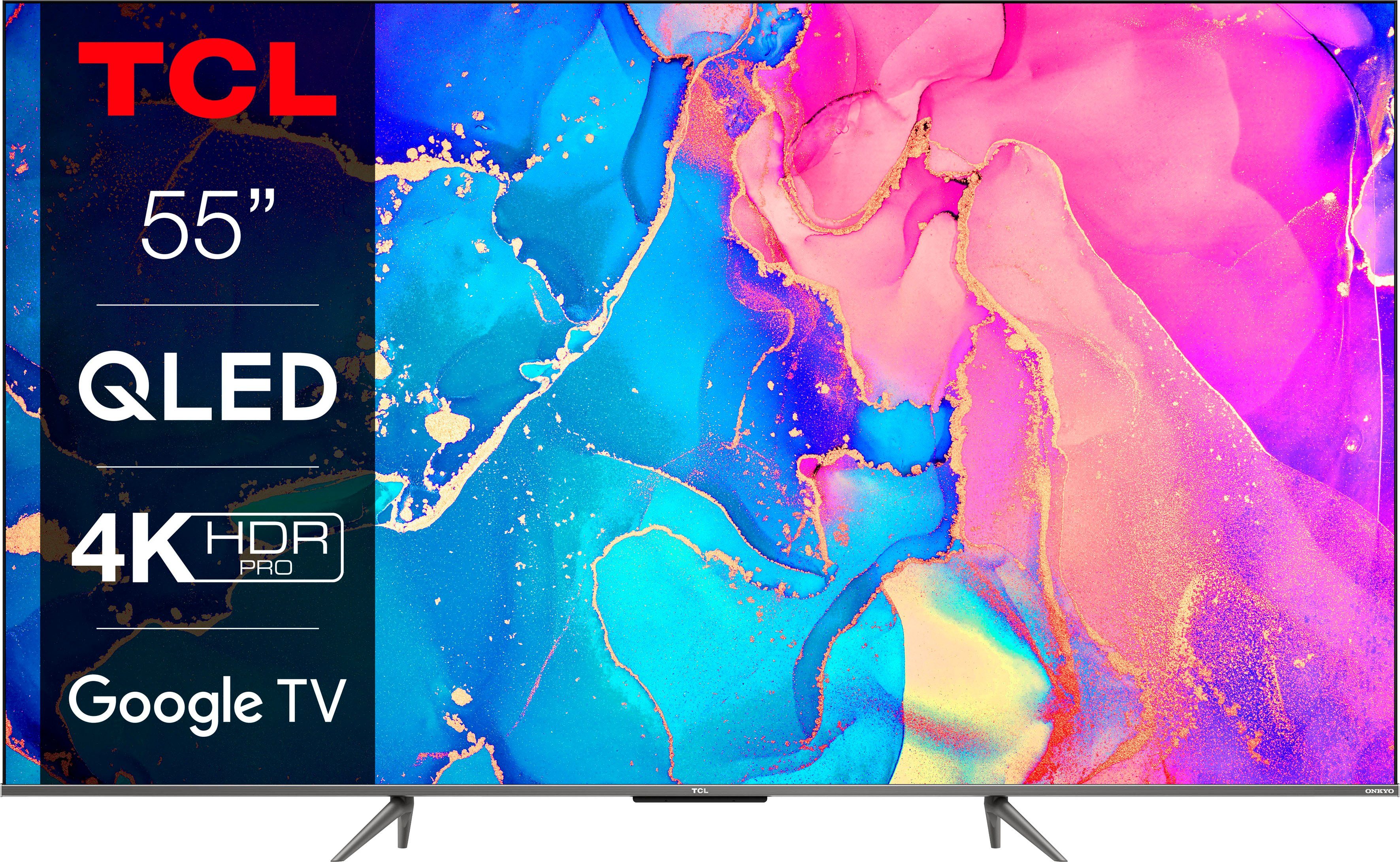 TCL QLED-TV 55C631X1, 139 cm / 55", 4K Ultra HD, Smart TV - Google TV, HDR premium, Dolby Atmos, HDMI 2.1, metalen kast, ONKYO-geluid