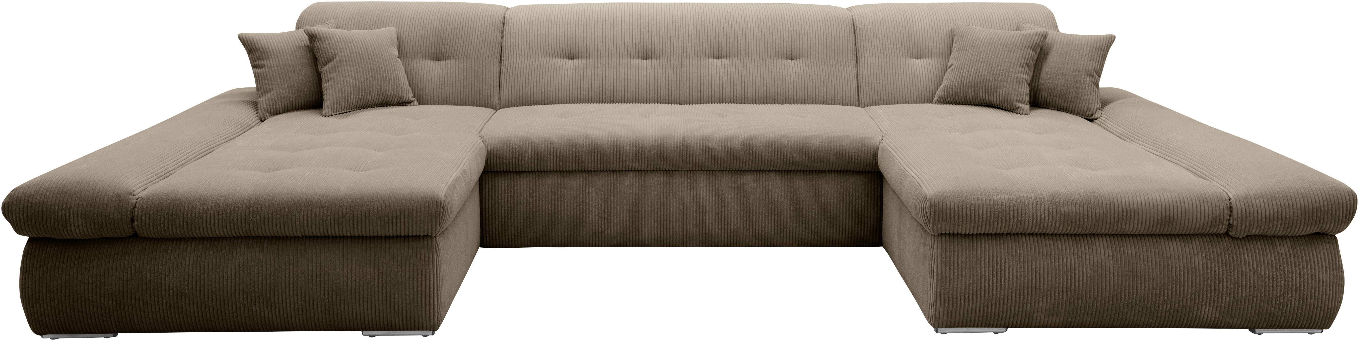 DOMO collection Zithoek Moric optioneel met slaapfunctie en armleuningsverstelling, XXL U-vorm, aan beide zijden met recamière, incl. sierkussen, cord-bekleding