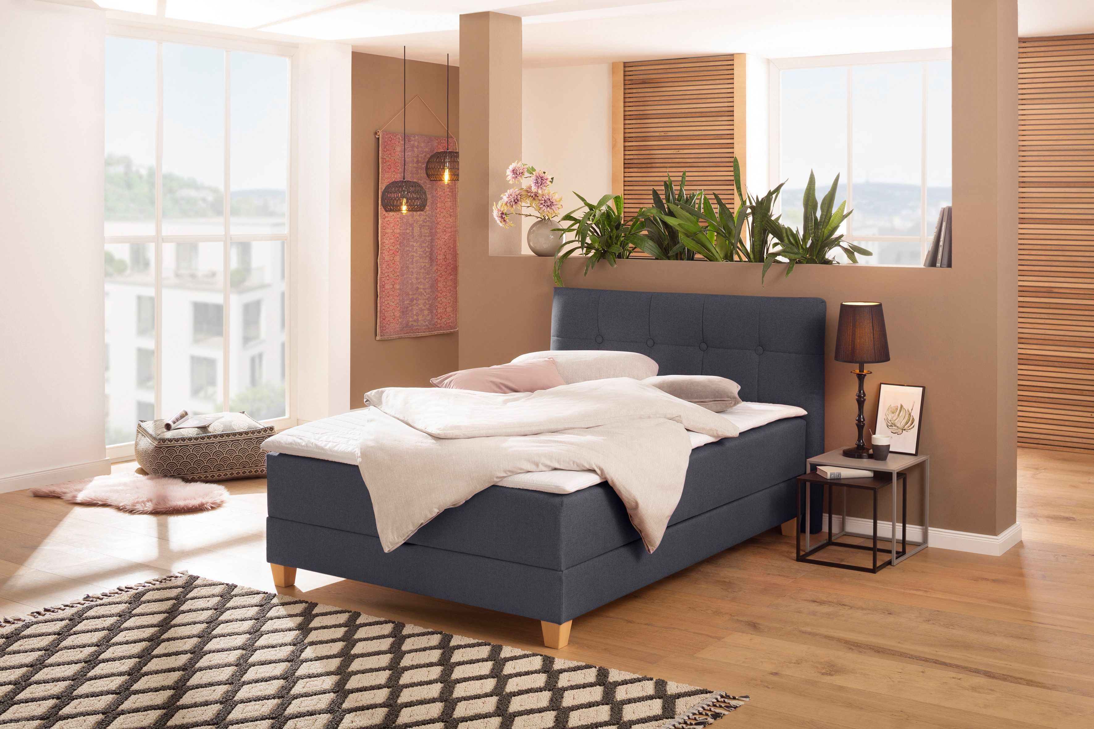 Home affaire Boxspring Lonrai in h2, h3 & h4 en xxl - verlengde 220 cm kiesbaar, incl. topper boxsprings grijs