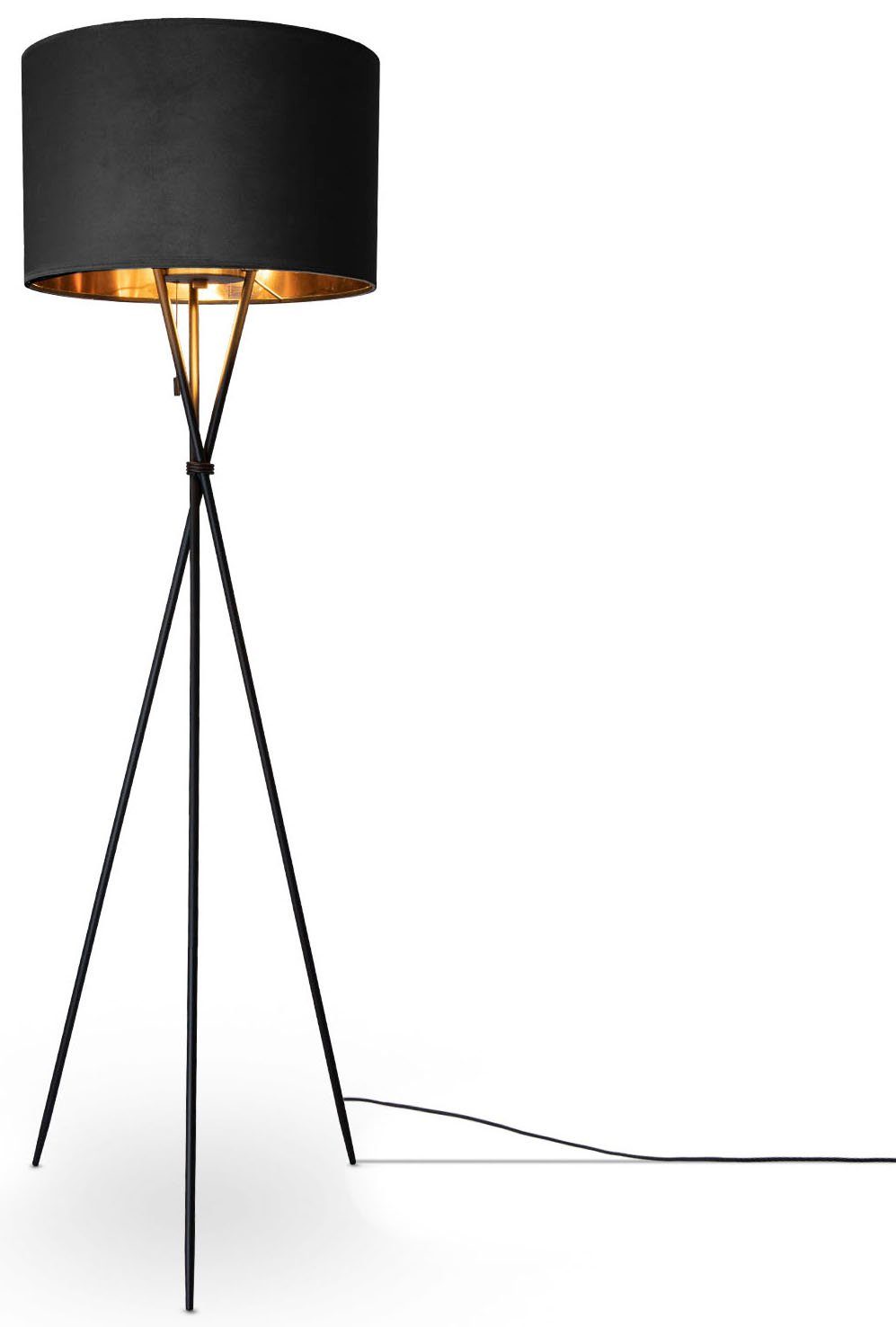 Paco Home Staande lamp Kate uni kleur Woonkamer driepoot vloerlamp velours hoogte 177,5cm filigraan E27