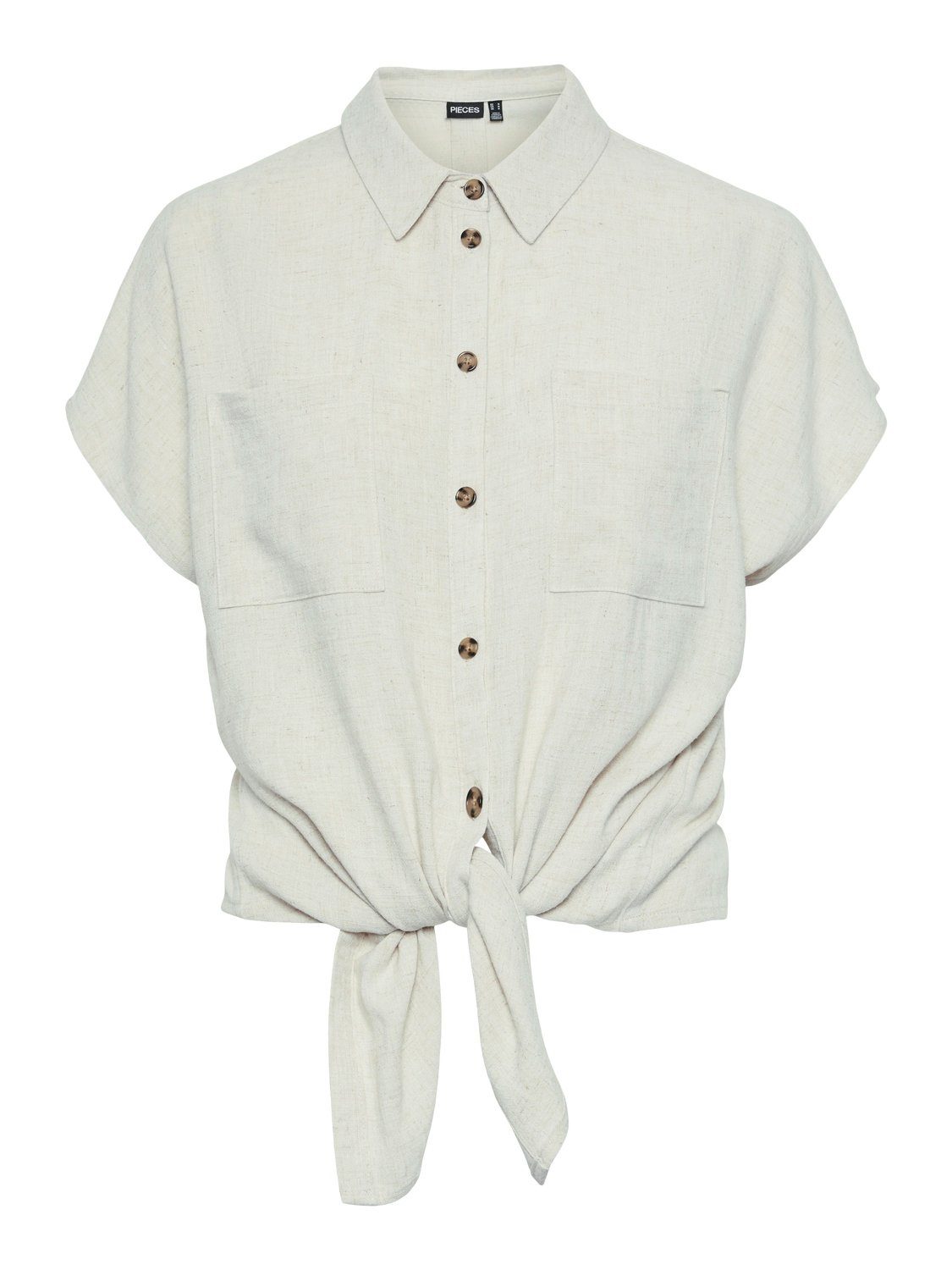 pieces Blouse met korte mouwen PCVINSTY SS LINEN TIE SHIRT NOOS