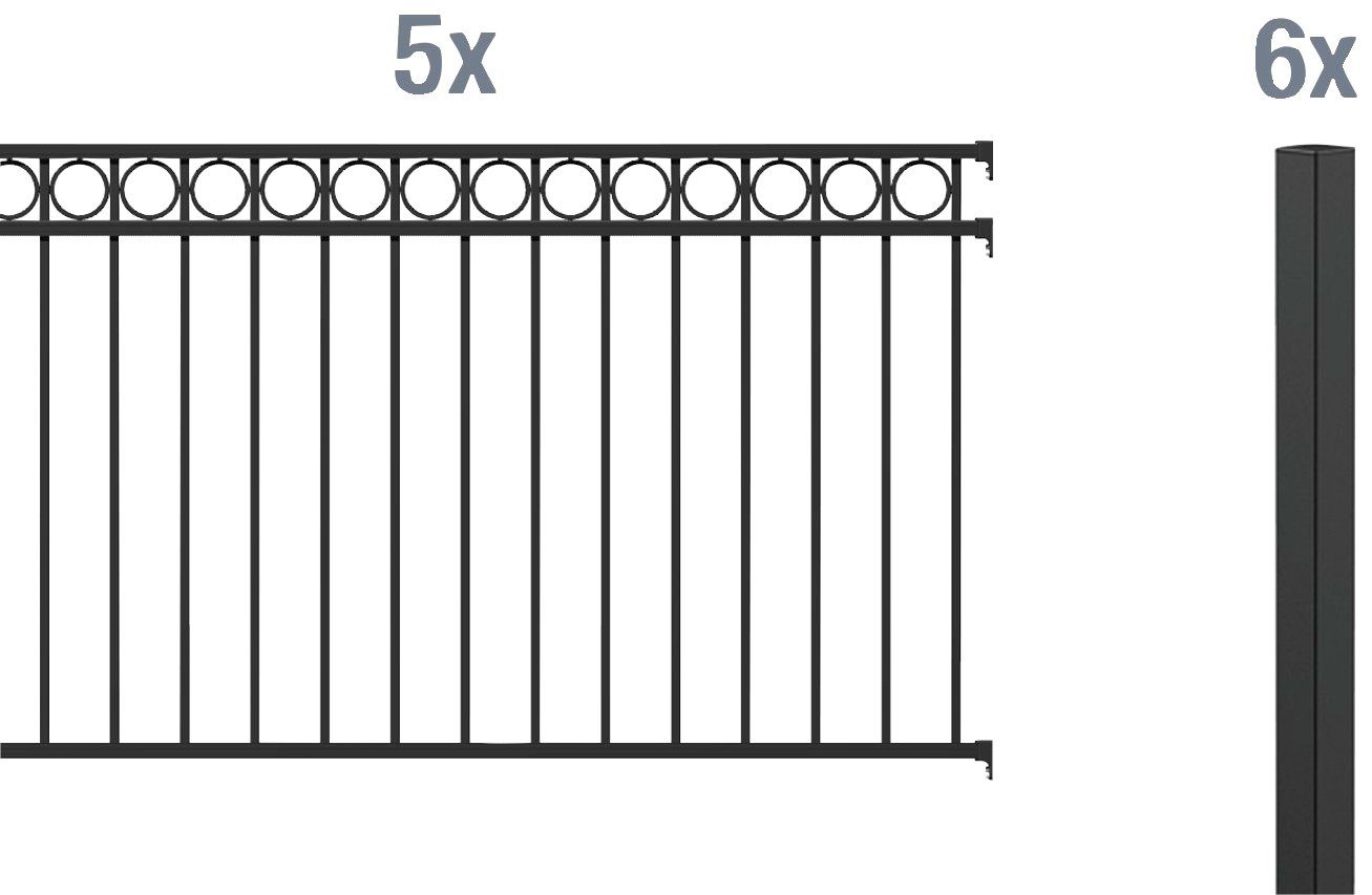 GAH Alberts Metalen hek Circle Hoogte: 100 en 120 cm, totale lengte: 10 m, voor plaatsing in beton (set)