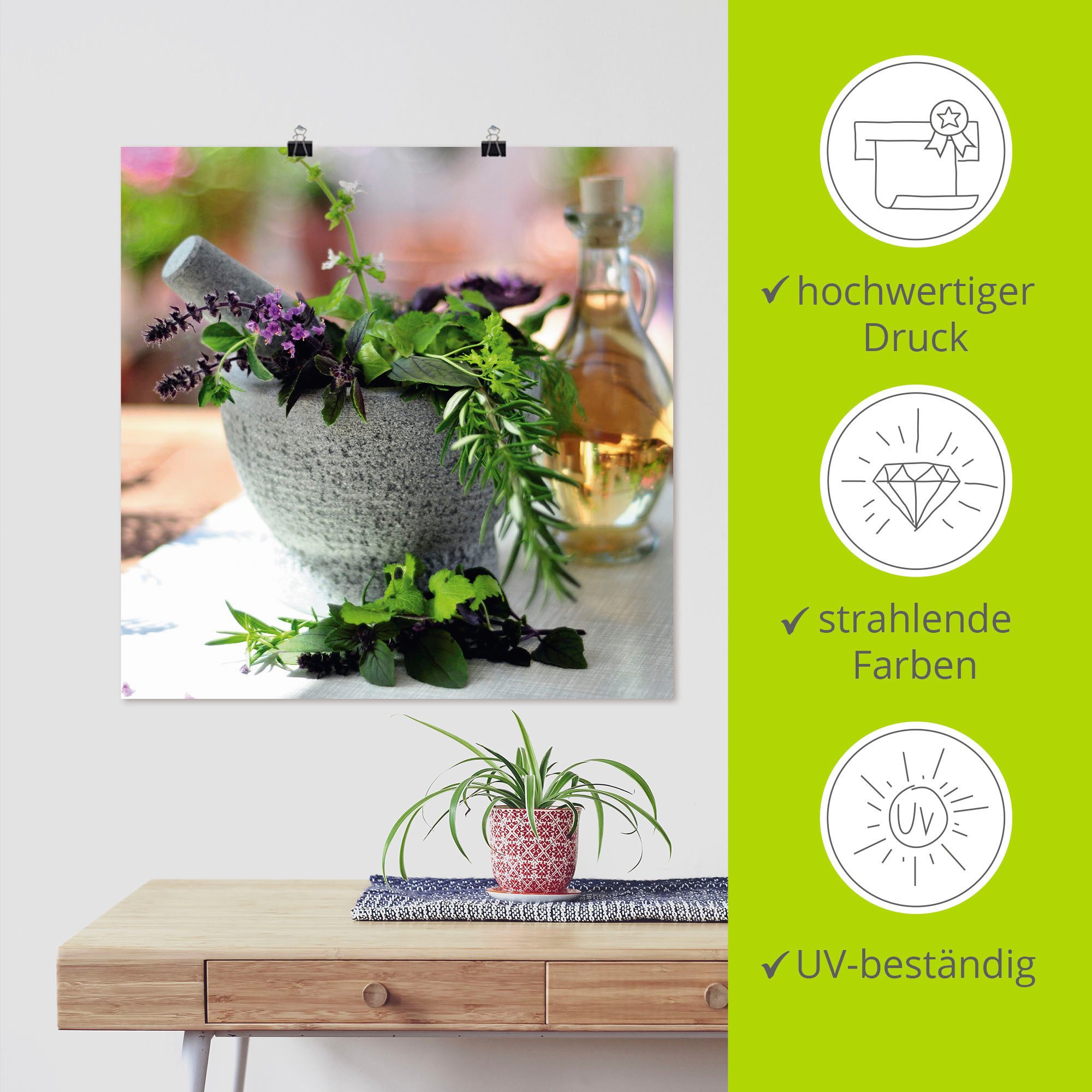 Artland Artprint Gezonde kruidenmix in de vijzel als poster, muursticker in verschillende maten