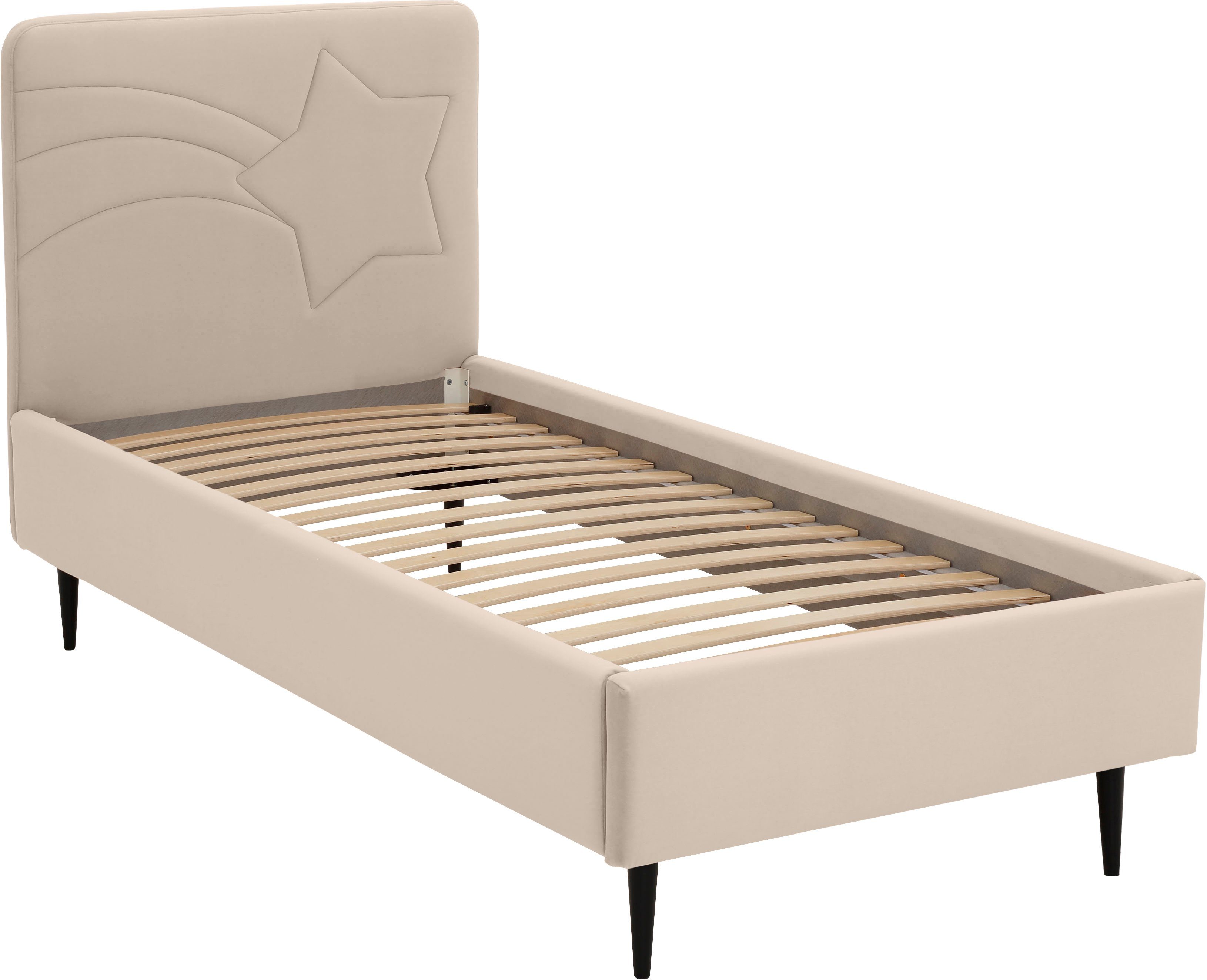 Lüttenhütt Gestoffeerd bed Jonte prettig bekleed hoofdbord met decoratief sterreliëf