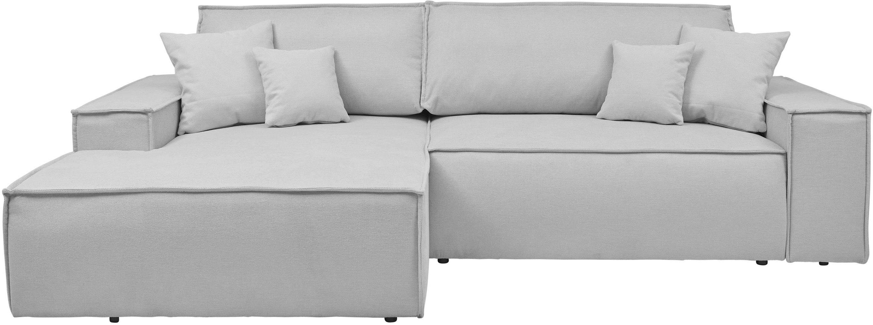 andas Hoekbank Finnley slaapbank 267 cm in Bouclé, fijne structuur en cord, L-vorm