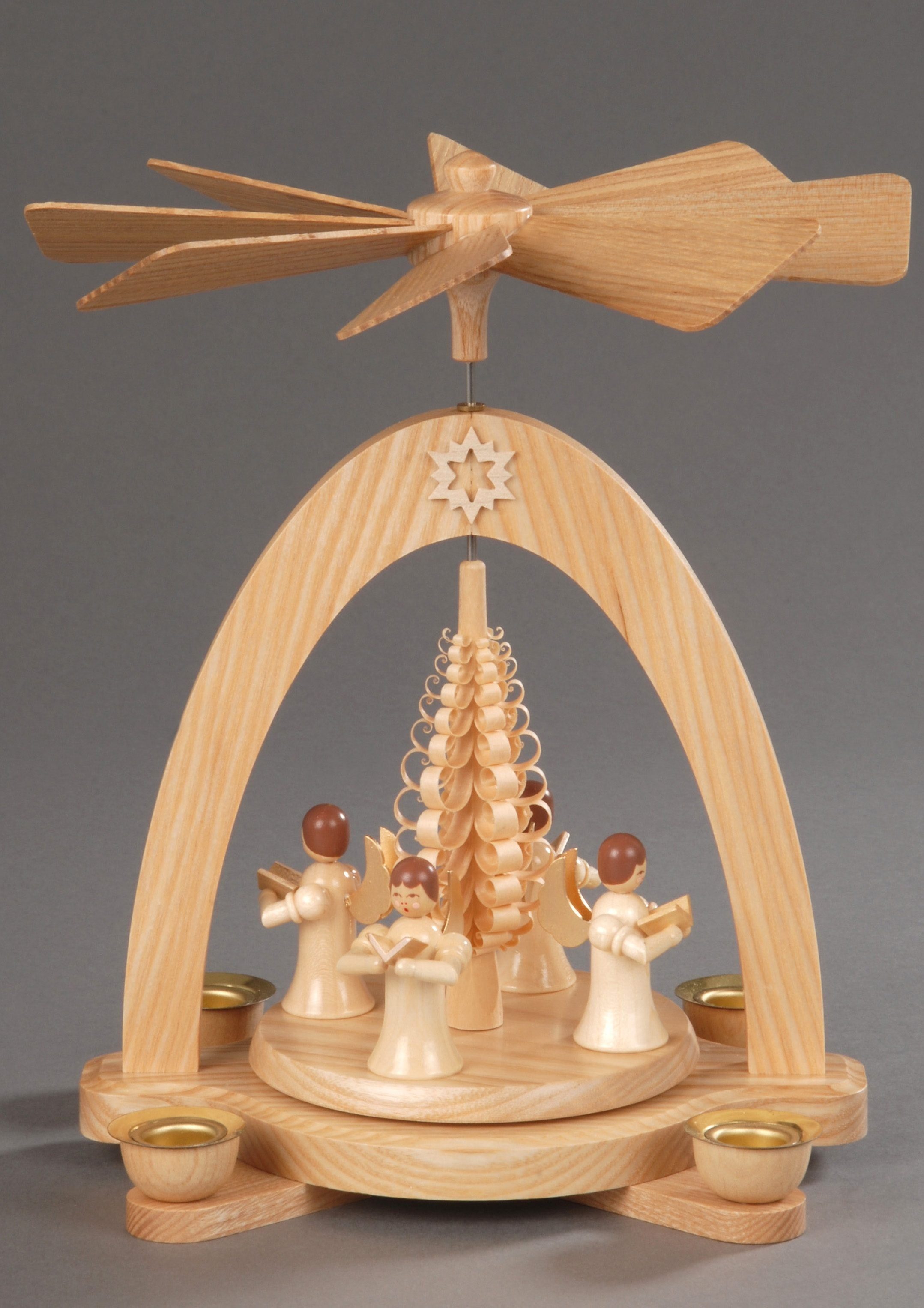 Albin Preissler Kerstpiramide 4 engelen met sparrenboom, kerstdecoratie