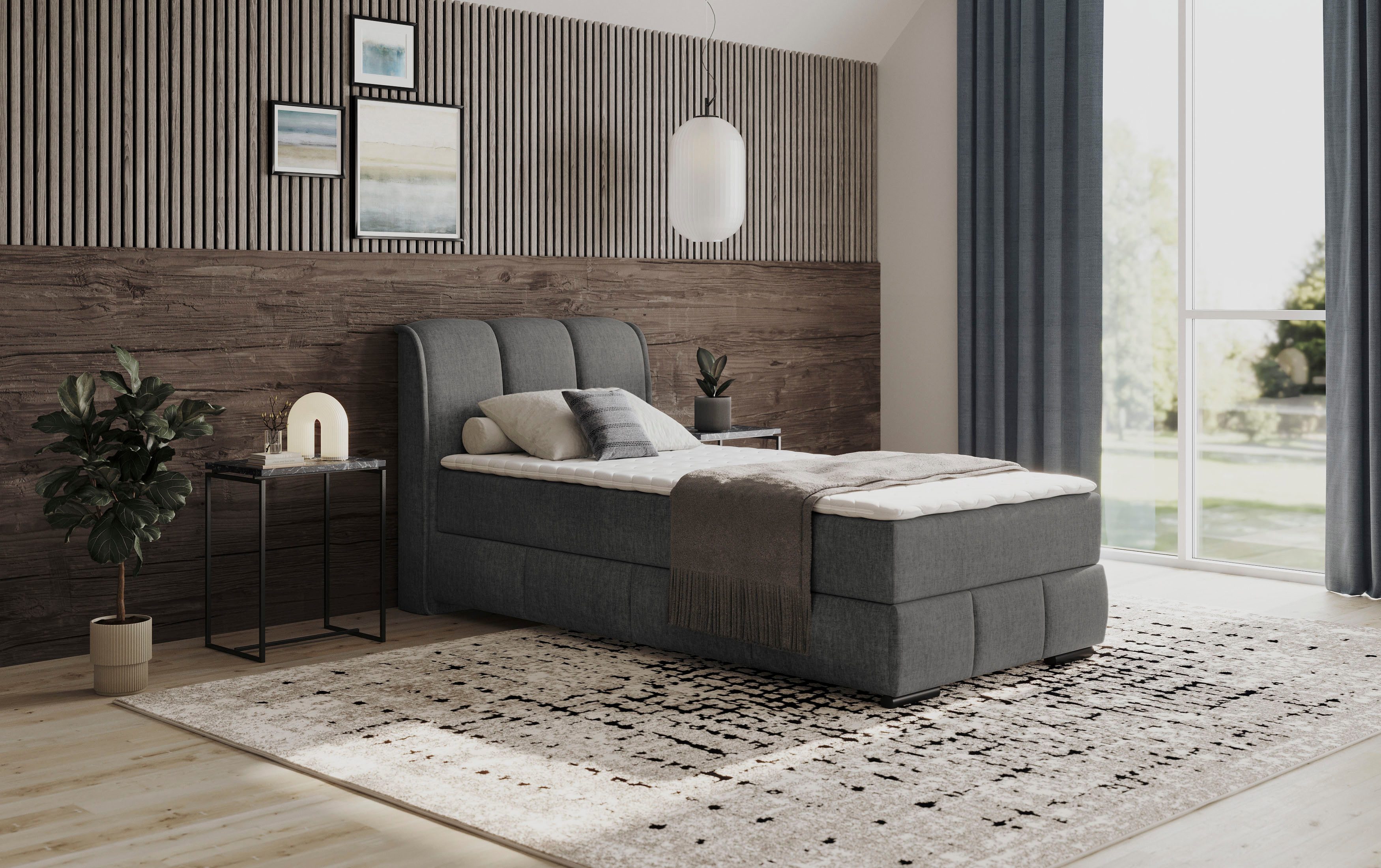Mr. Couch Boxspring Bethany met bedkist, incl. matras Topmatras en sierkussen, in verschillende hardheden beschikbaar boxsprings grijs
