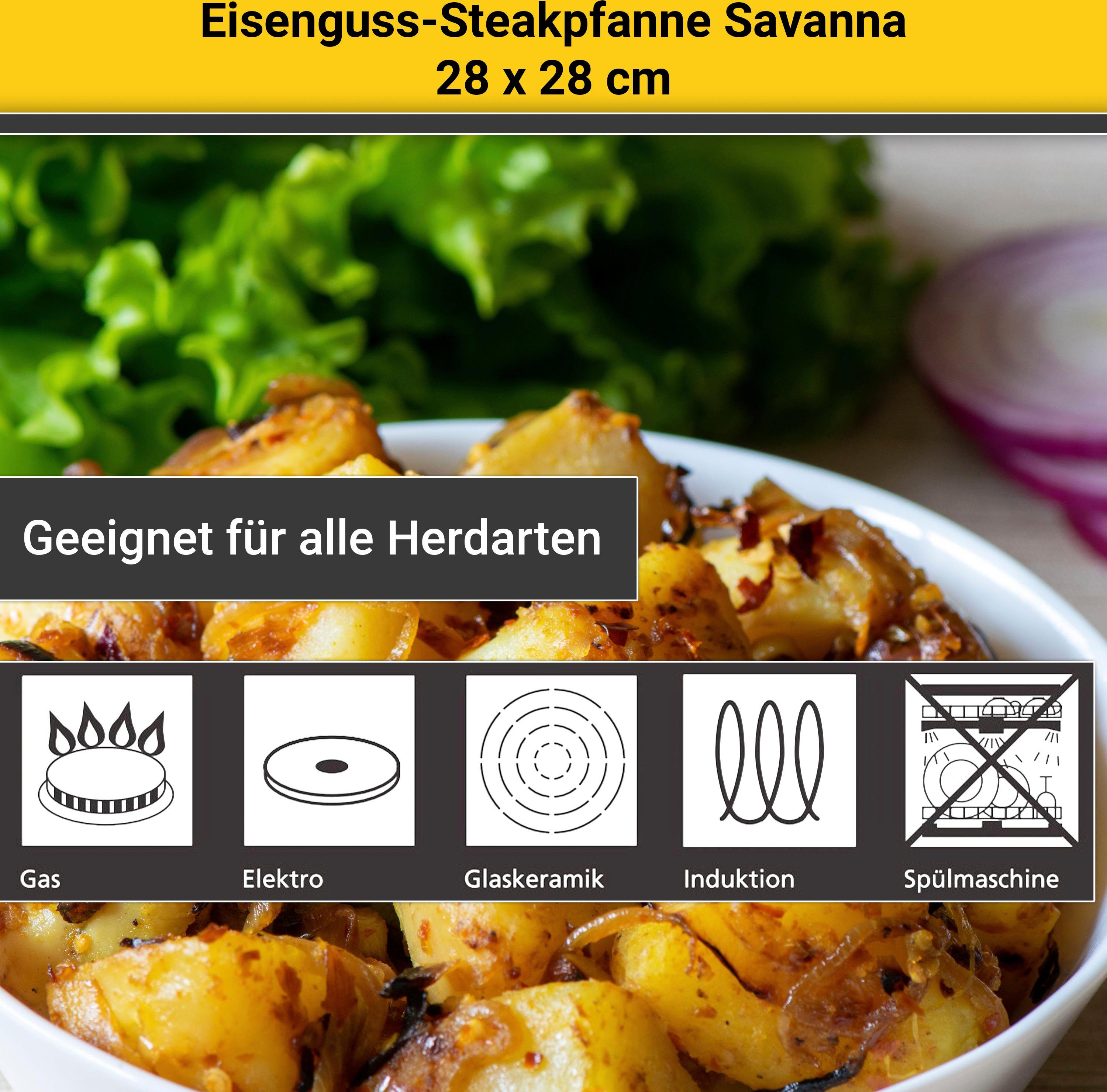 Krüger Steakpan Gietijzeren grill-/ steakpan SAVANNA, 28 x 28 cm (1-delig)