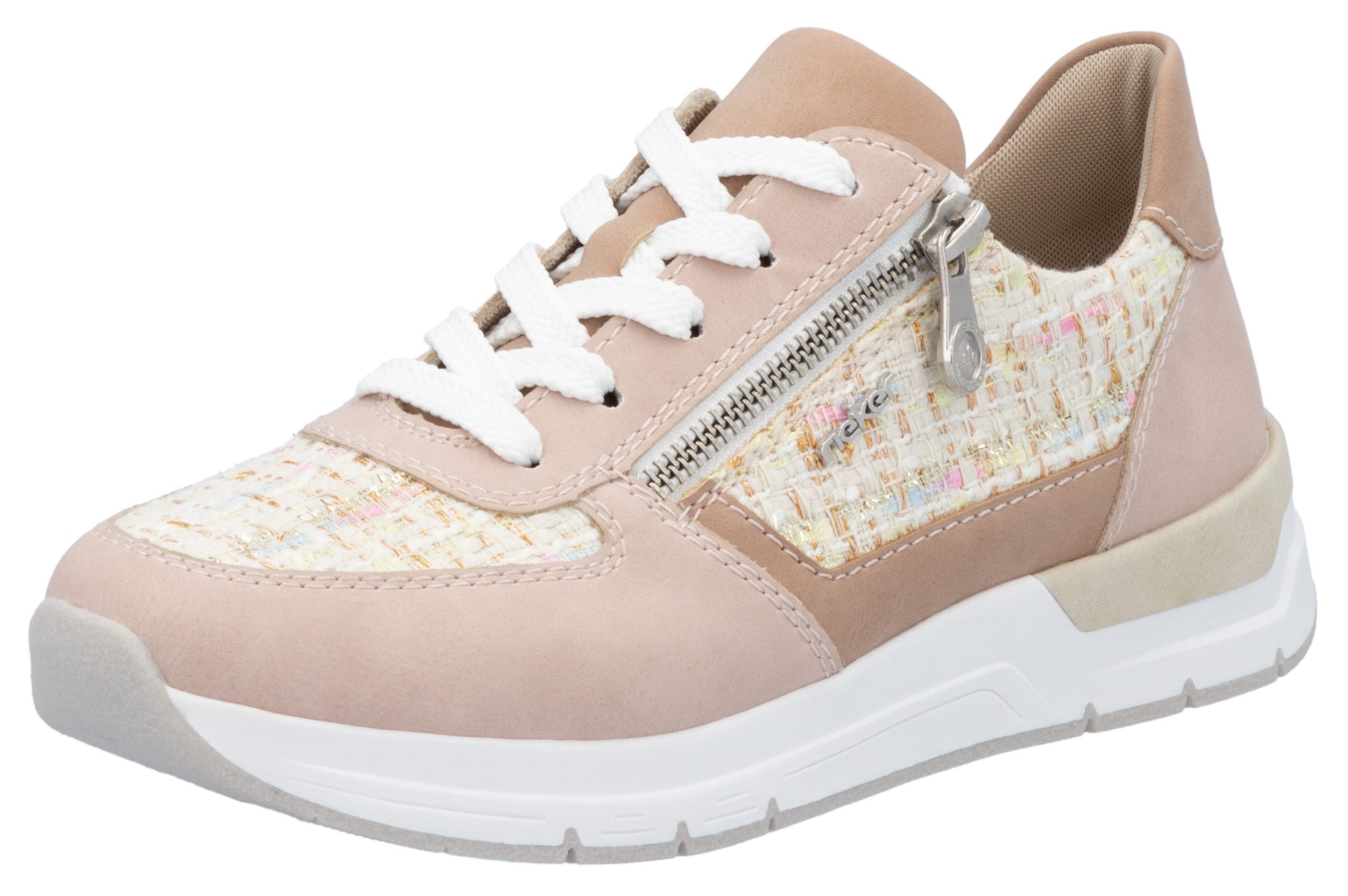 Rieker Sneakers met sleehak lage schoen, freizeitschoen, casual veterschoen in materialenmix