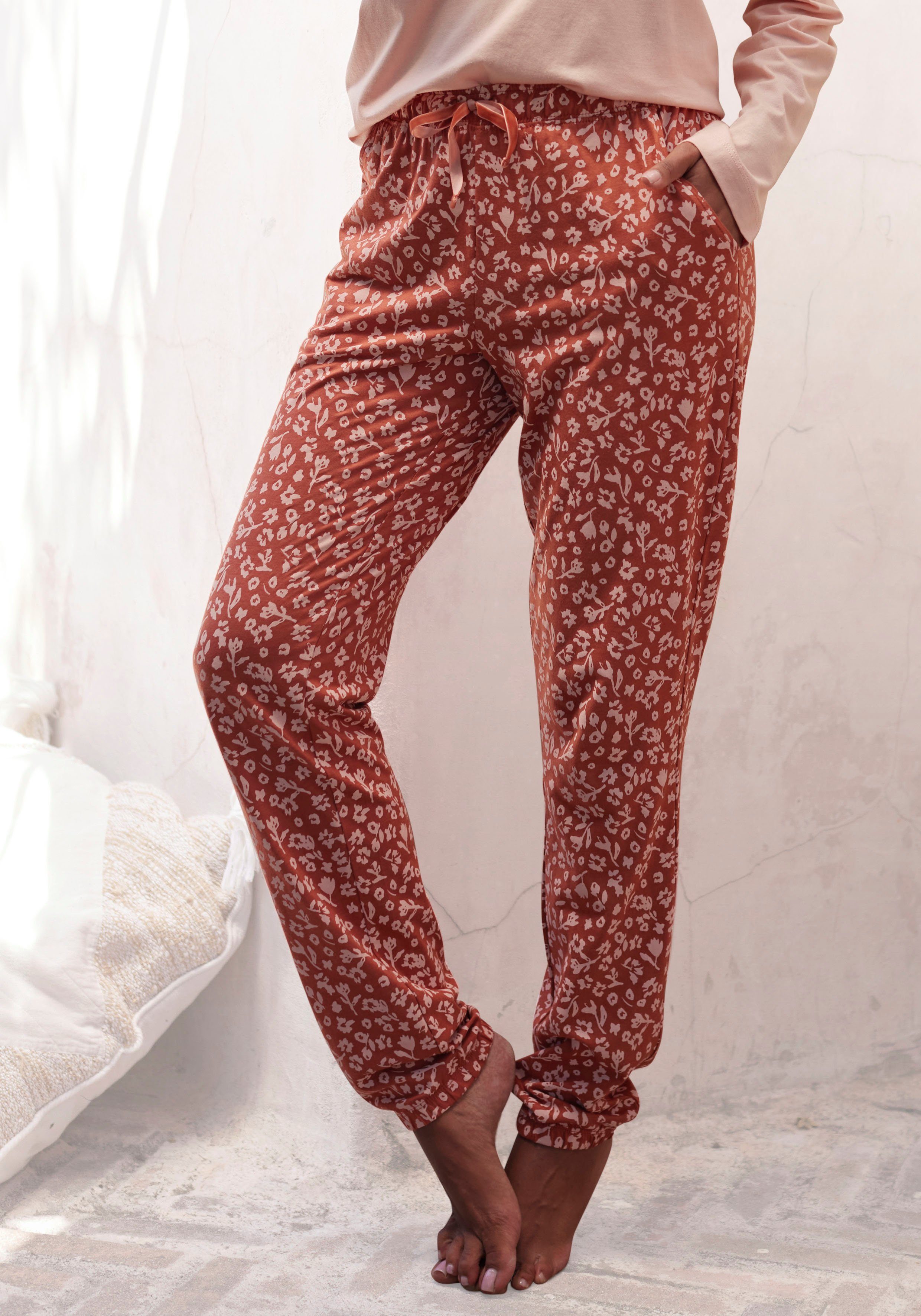 Vivance Dreams Pyjamabroek met fluwelen band aan de elastische tunnelband dames nachtkleding maat 40/42 rood