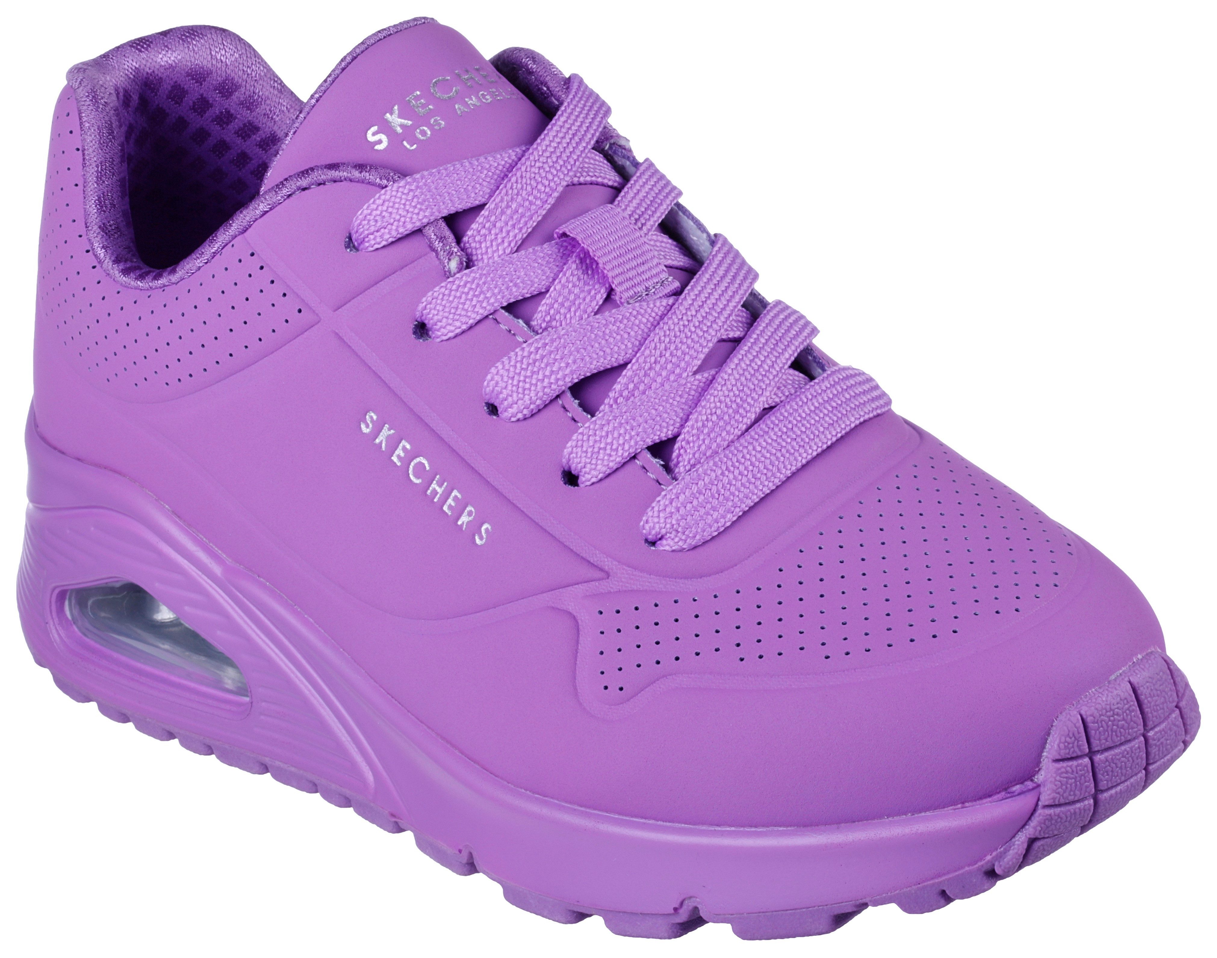 Skechers Plateausneakers UNO GEN1 - NEON GLOW Wedge sneaker, veterschoen, sneaker met neon glow kinderen schoenen maat 35 EU paars
