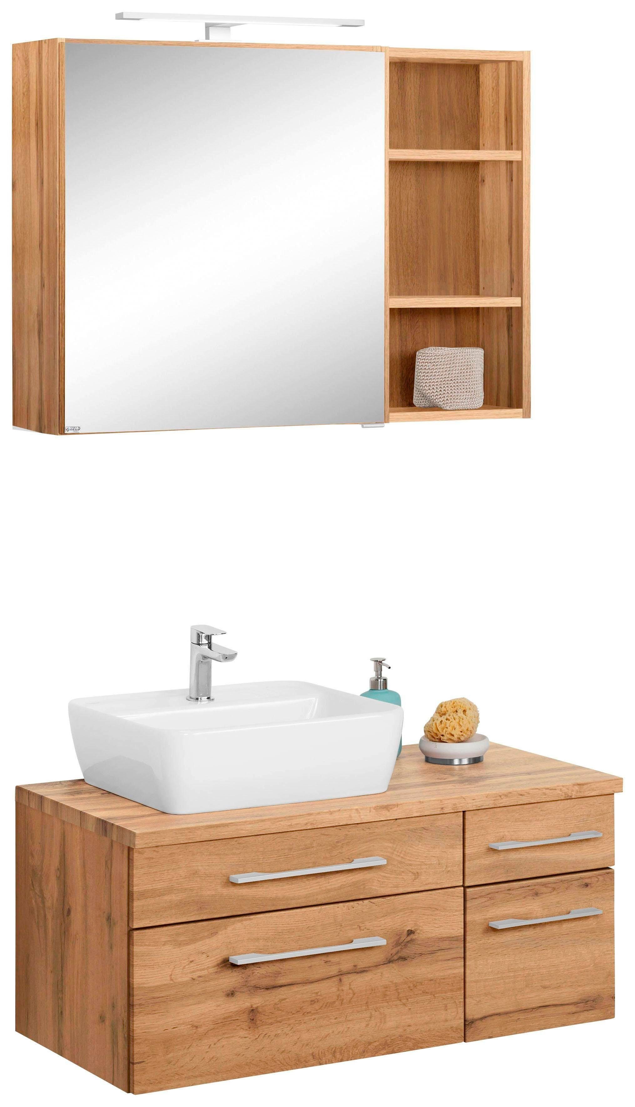 welltime Badkamerserie Davos Breedte 50 cm, met hoekige wasbak (3-delig) badmeubelsets bruin