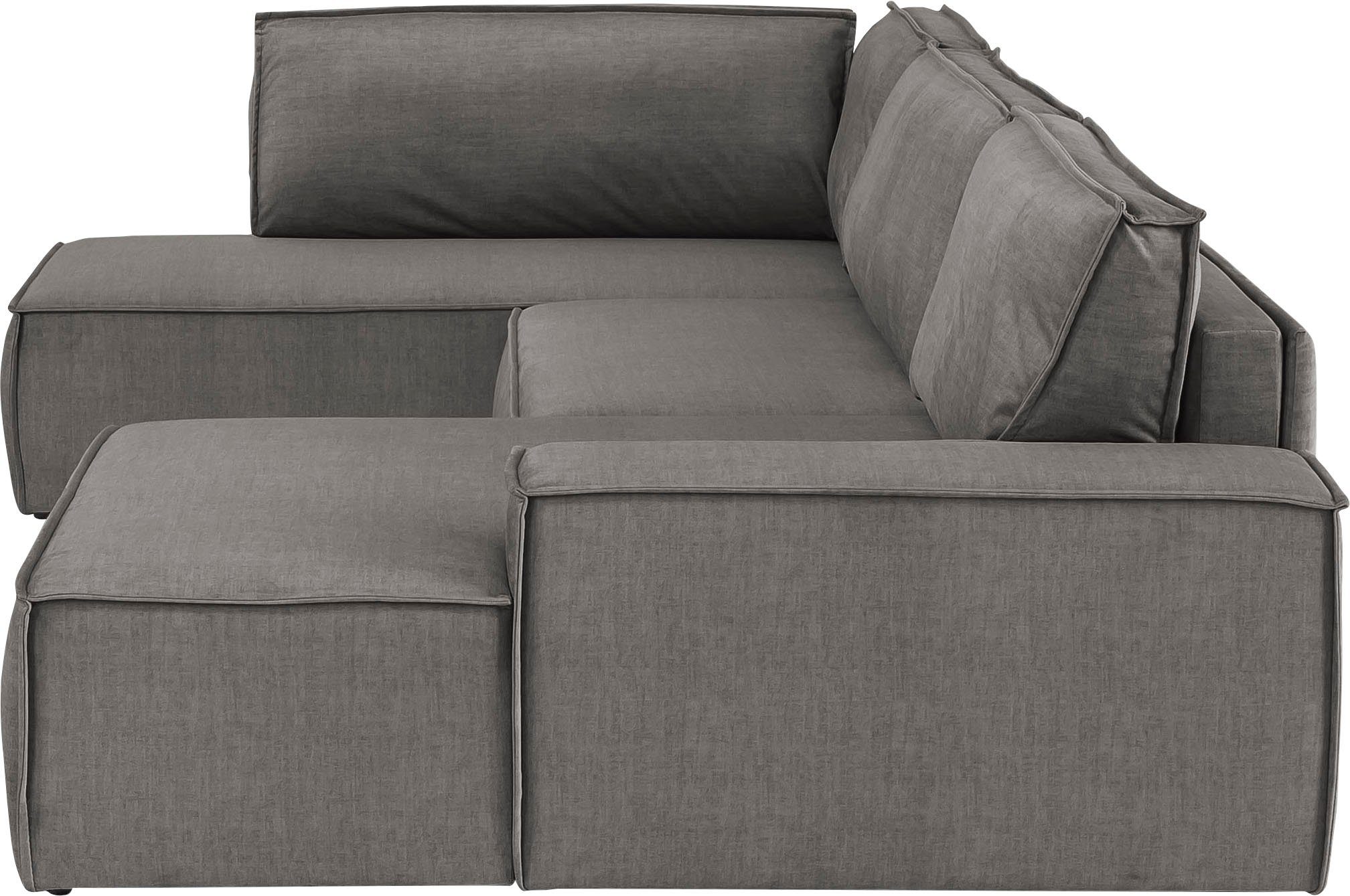 Home affaire Zithoek SHERWOOD 329 cm, U-vorm, slaapbank, Slaapfunctie met bedkist (194x139 cm), cord, vintage, fluweel