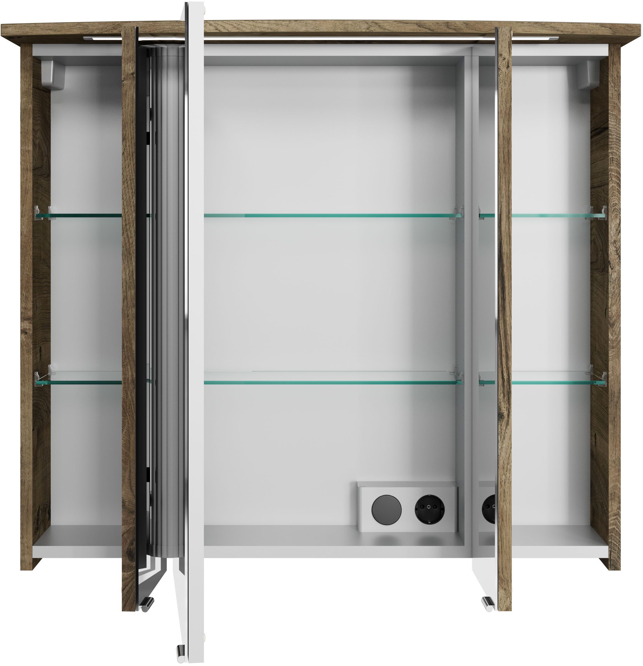 Saphir Badmeubelset Serie 4010 2-delig keramische wastafel met LED-spiegelkast Badkamer set 84 cm breed, incl. deurdemper, 3 deuren, 2 lades (set)