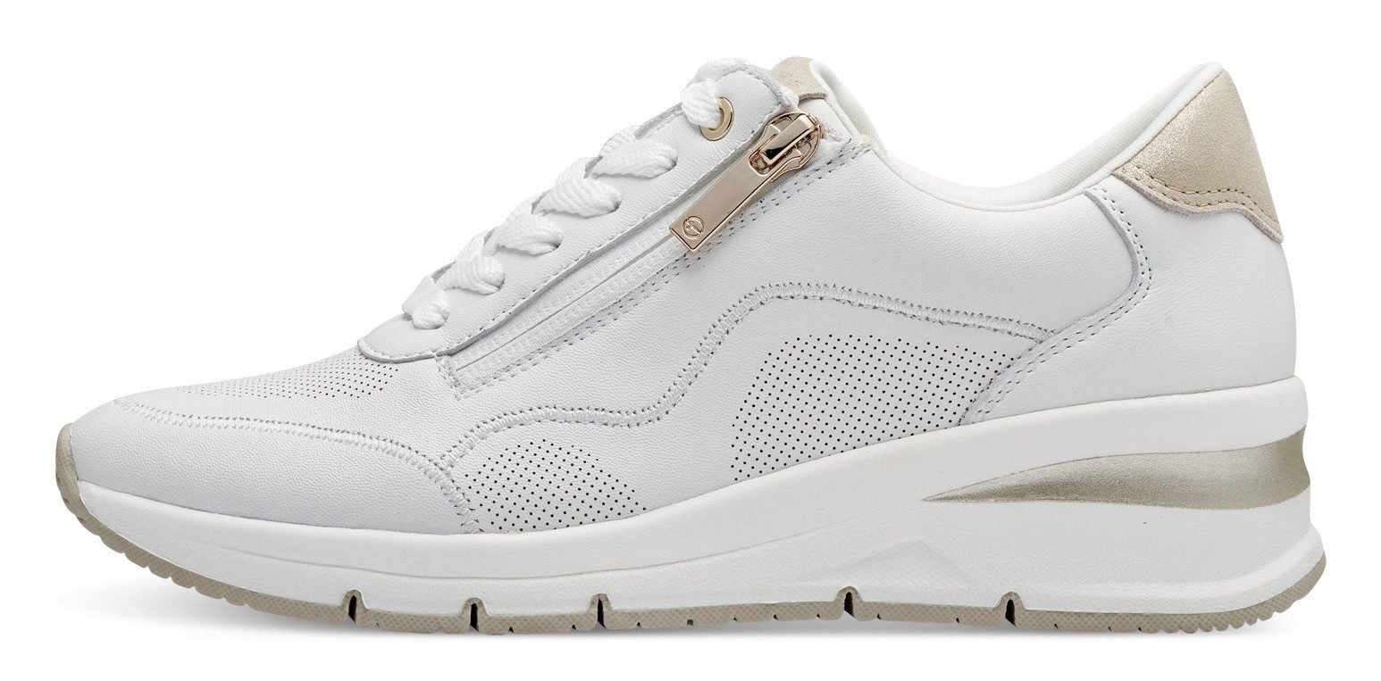 Tamaris Sneakers met sleehak vrijetijdsschoen, lage schoen, veterschoen met buitenrits
