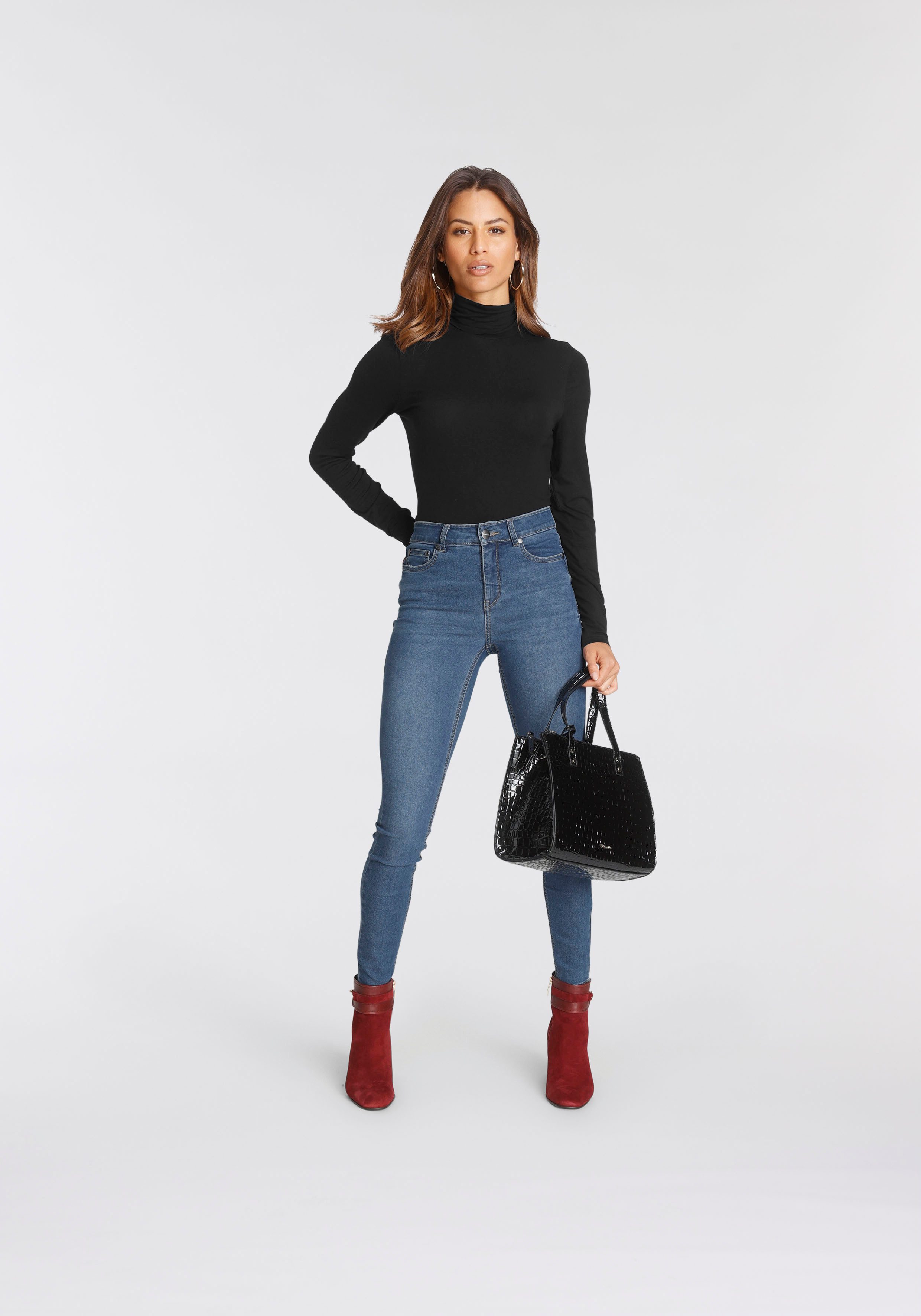 Tamaris Colshirt Lange mouw, Basic, van elastisch materiaal