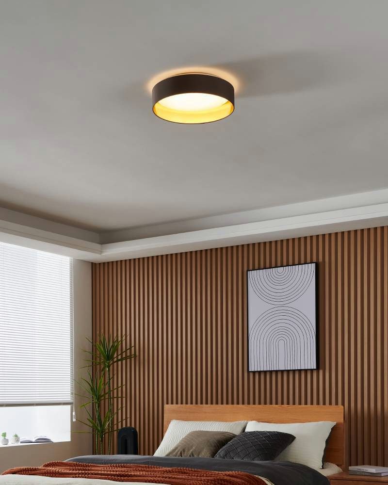 EGLO Led-plafondlamp MASERLO Stoffen lamp Maserlo2 Ø38 x H9 cm, led-plank, textielen kap (1 stuk)