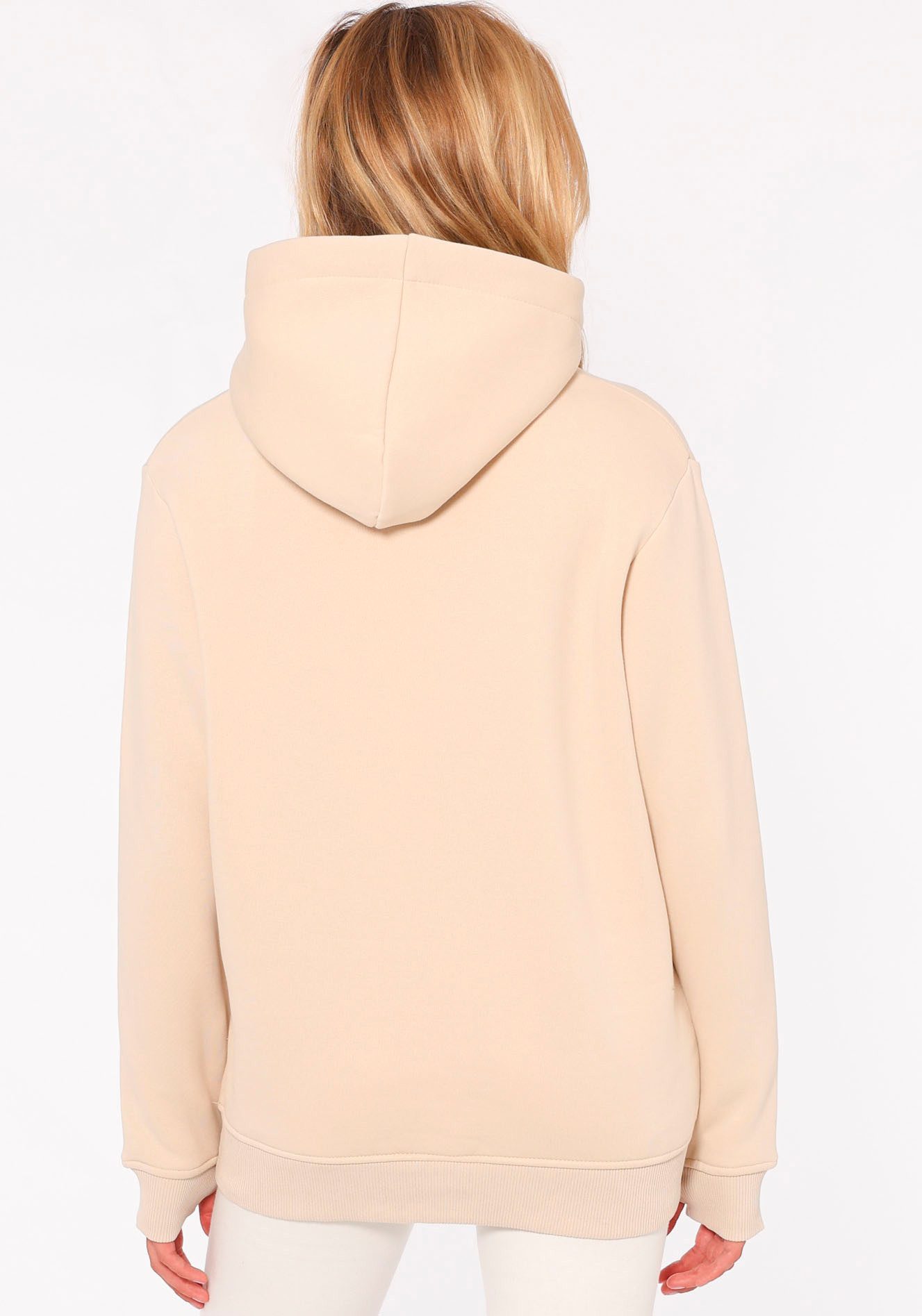 Zwillingsherz Hoodie Happy and Beautiful met gelijkkleurige smiley-borduursel en bindbanden met inscriptie