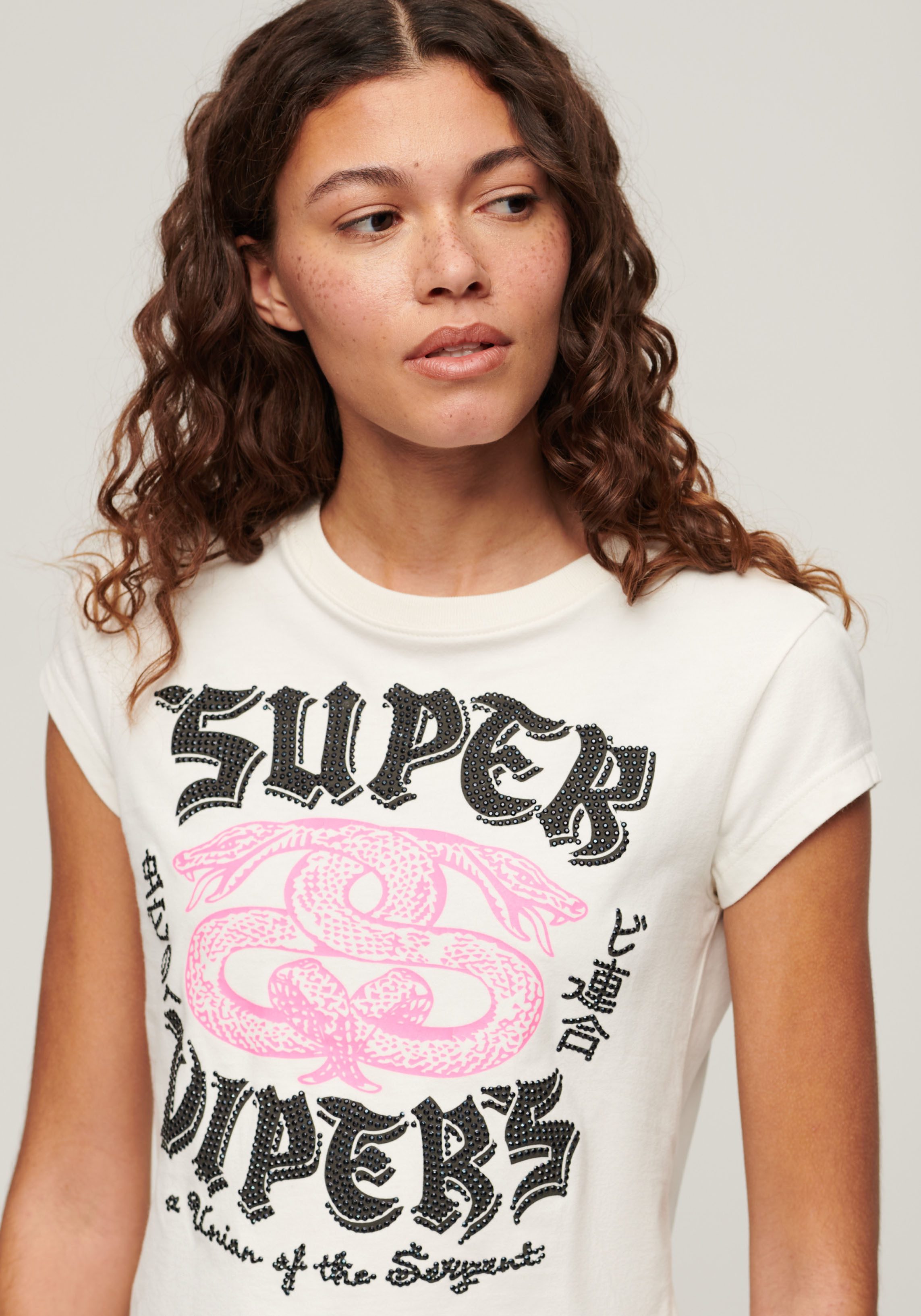 Superdry Shirt met korte mouwen EMBELLISHED POSTER CAP SLV TEE