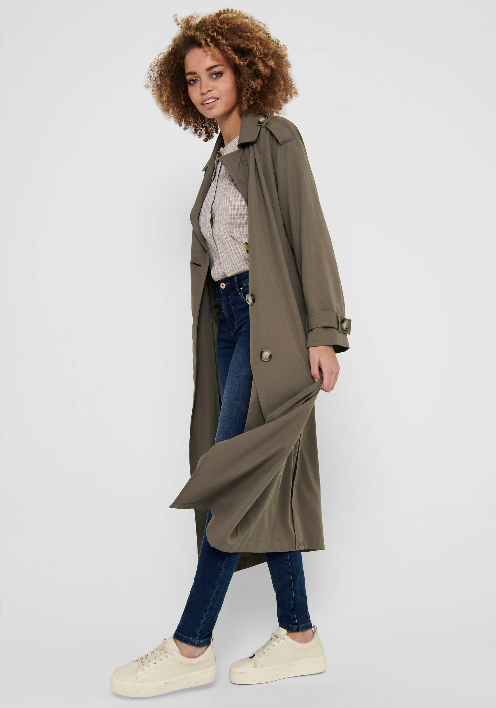 Only Trenchcoat ONLLINE X-LONG TRENCHCOAT OTW NOOS met bindriem in de taille - 2 zijzakken
