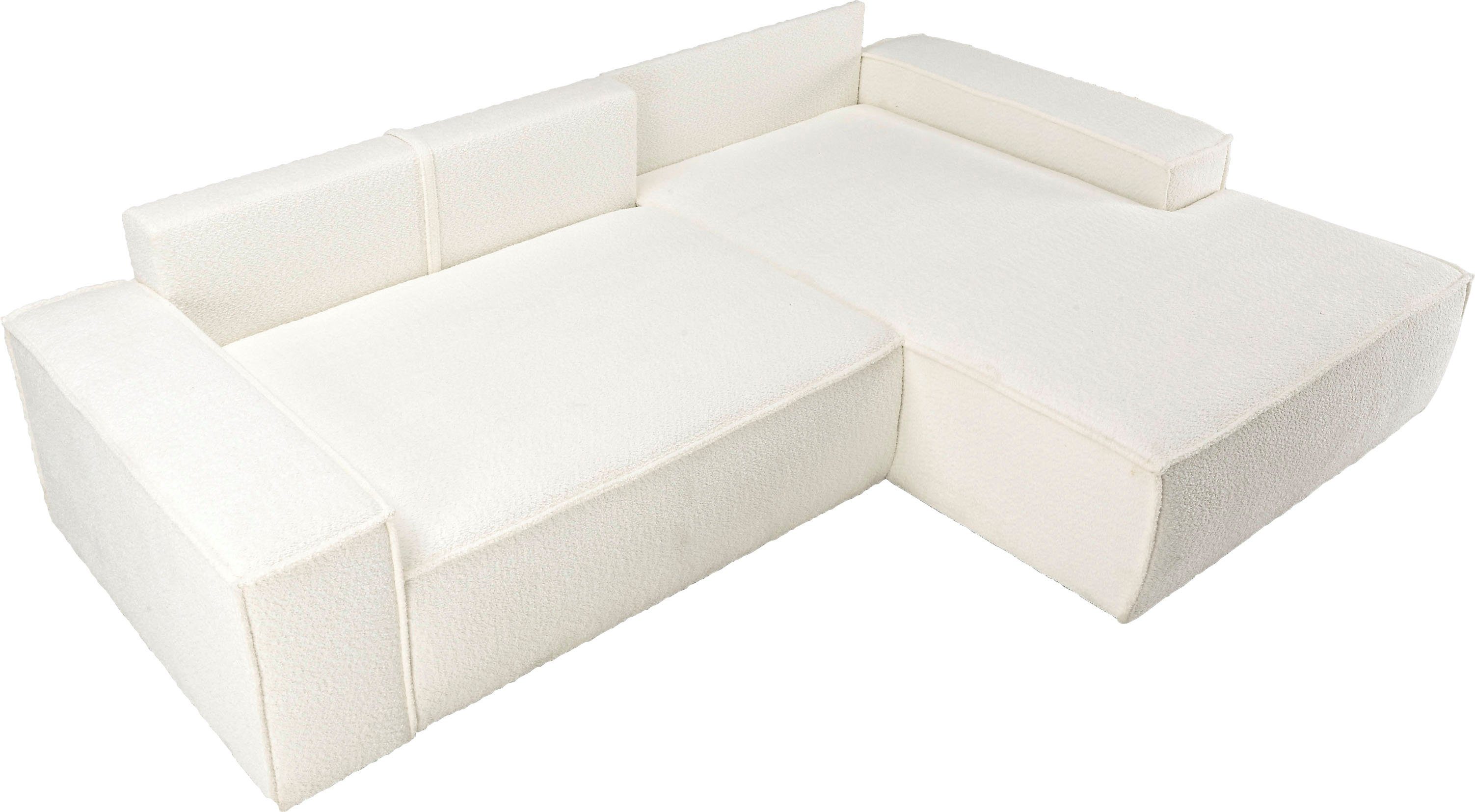 andas Hoekbank Finnley slaapbank 267 cm in Bouclé, fijne structuur en cord, L-vorm