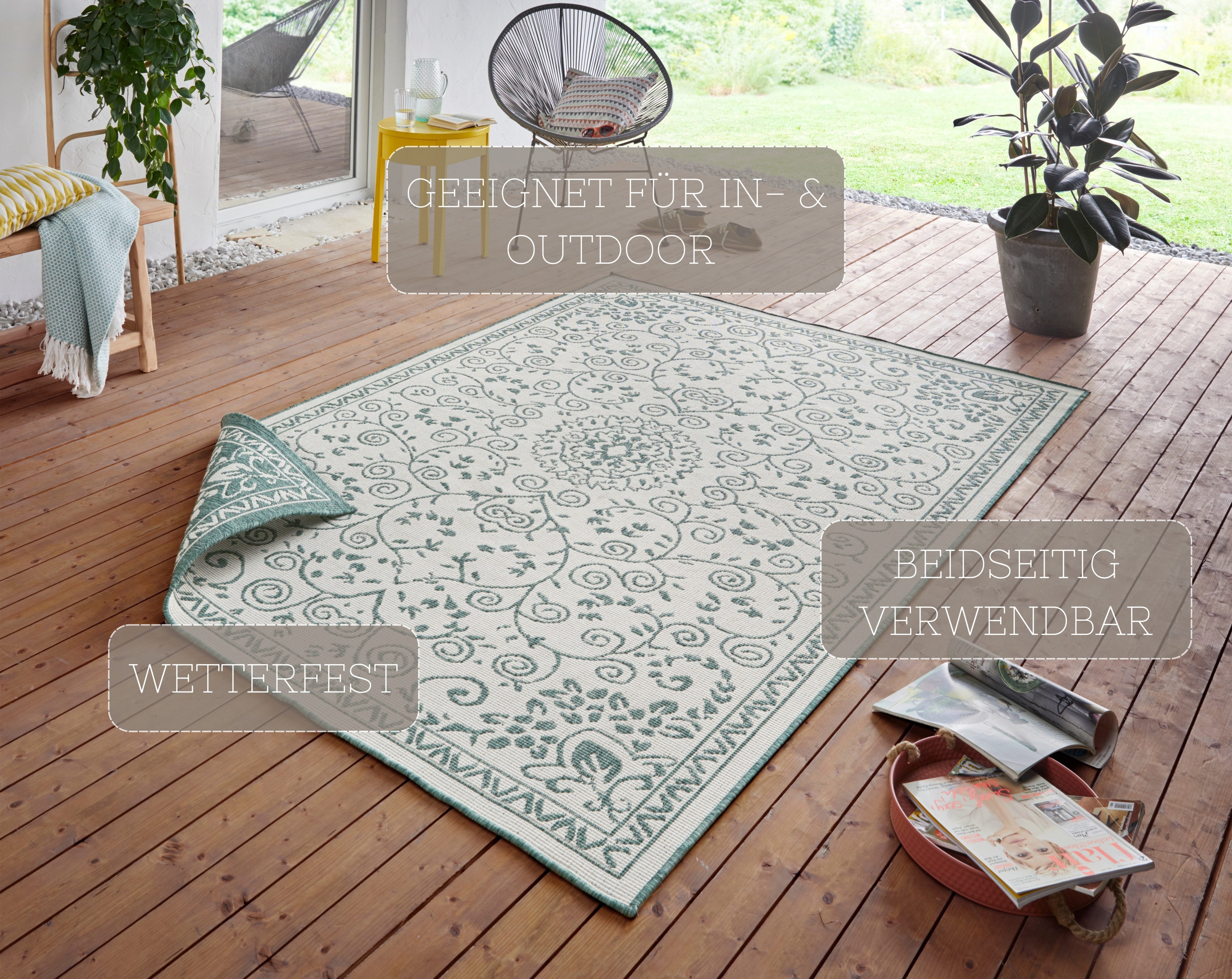 NORTHRUGS Vloerkleed LEYTE tweezijdig te gebruiken kleed In- & outdoor, vloerkleed, vintage, weerbestendig, balkon, tuin, woonkamer