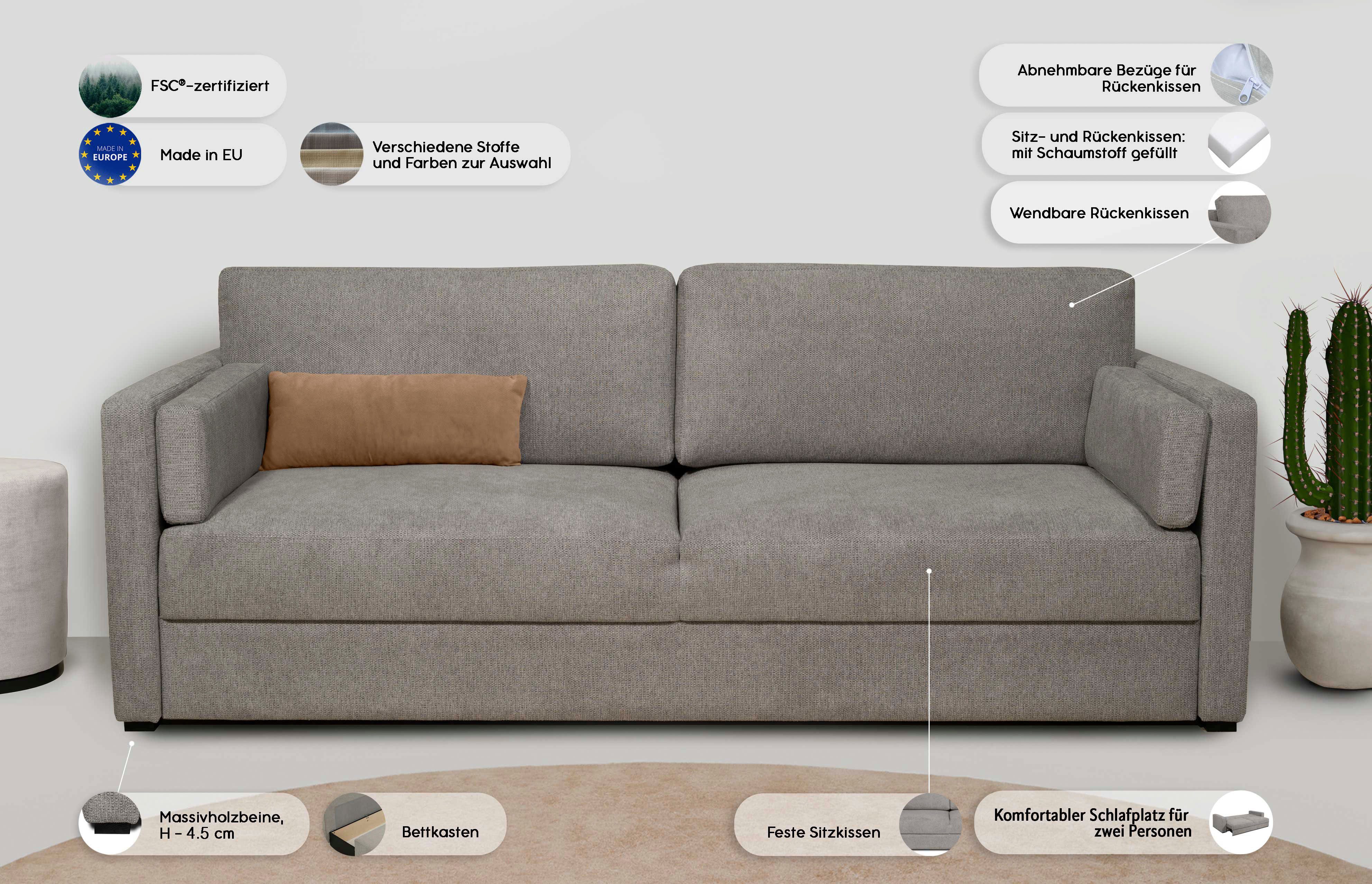 Home affaire Slaapbank Calrence met opklapbare slaapfunctie, twee armleuningversies in de serie