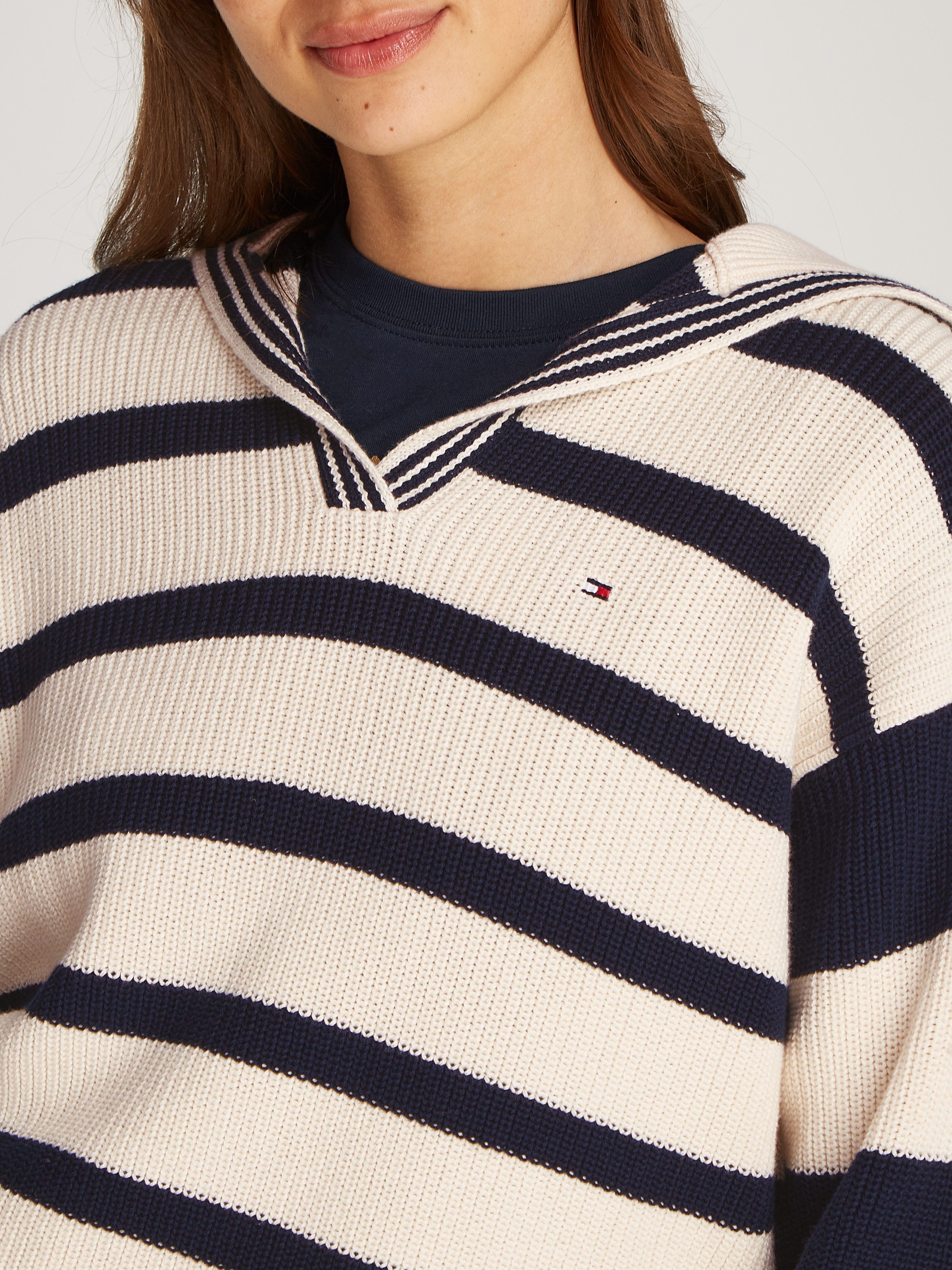 Tommy Hilfiger Trui met polokraag CO CARDI STITCH OPEN POLO SWT LS met parelvangpatroon polokraag logo-borduursel