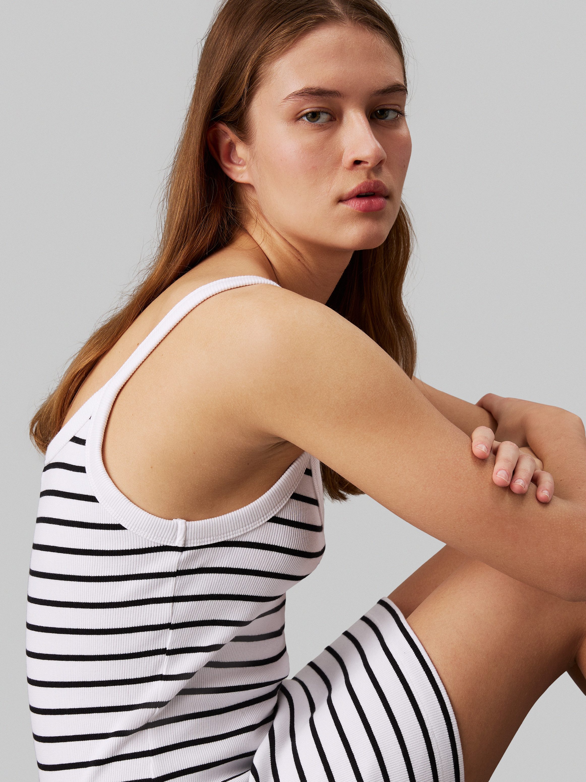 Calvin Klein Jurk met bandjes WOVEN LABEL RIB TANK DRESS