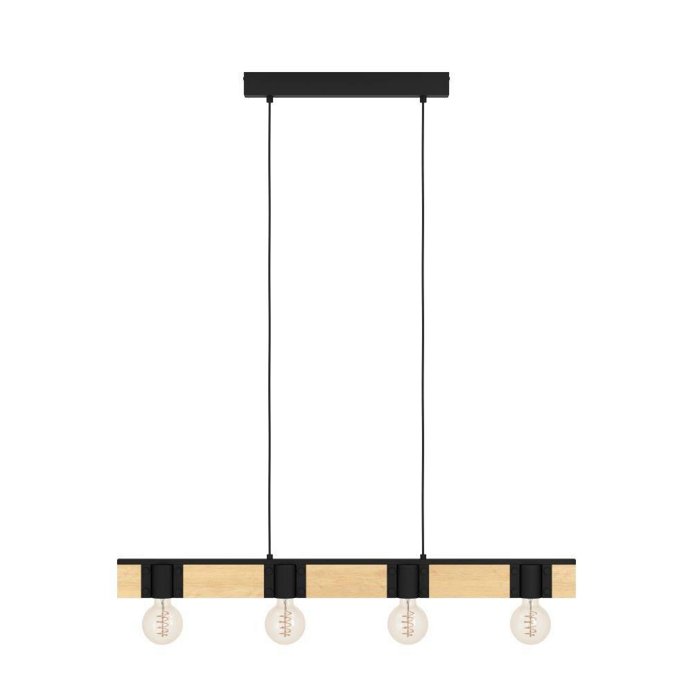 EGLO Hanglamp BAILRIGG Hanglamp, hanglamp van metaal in zwart en hout in natuurlijk (1 stuk)