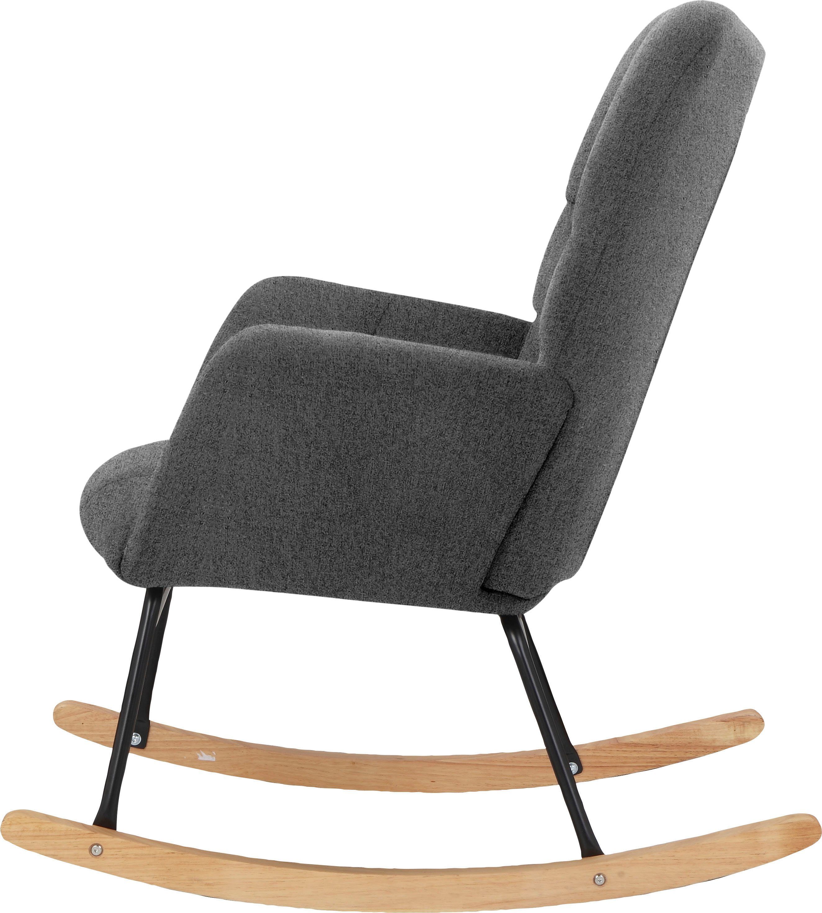 INOSIGN Schommelstoel Anika, ophaalstoel woonkamer met functie Zacht verdikte zitting en rugleuning, poten van metaal en hout, zithoogte 48 cm (1 stuk)