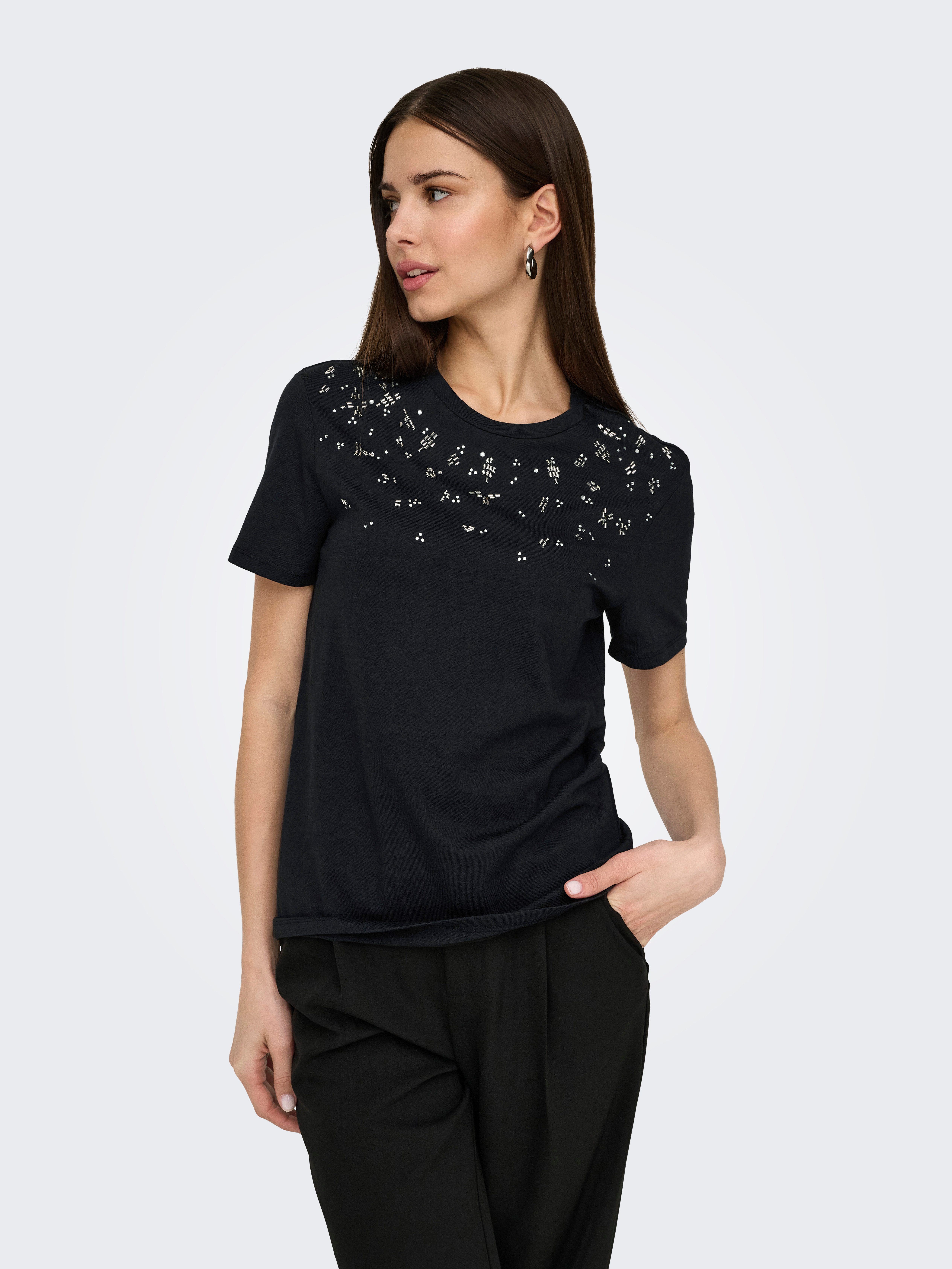 Only Shirt met korte mouwen ONLPARKER S/S O-NECK BLING TOP BOX JRS